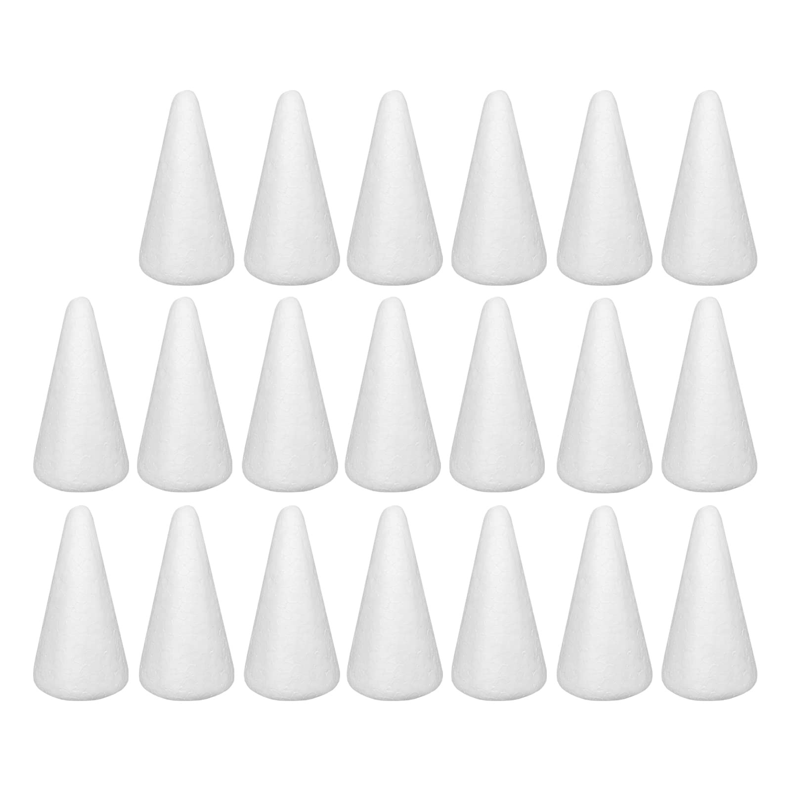 20 Pack White Foam Cones for Crafts 2x3.7in DIY Tree