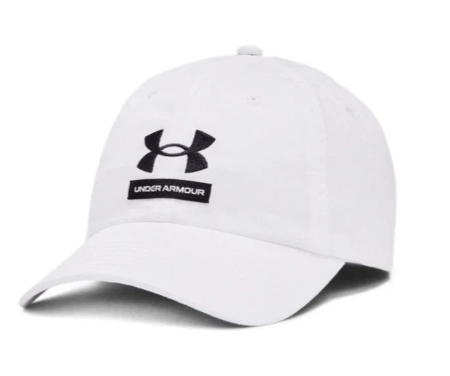 Under Armour UA Branded Adjustable Hat White Black 1369783-100 Men's NEW