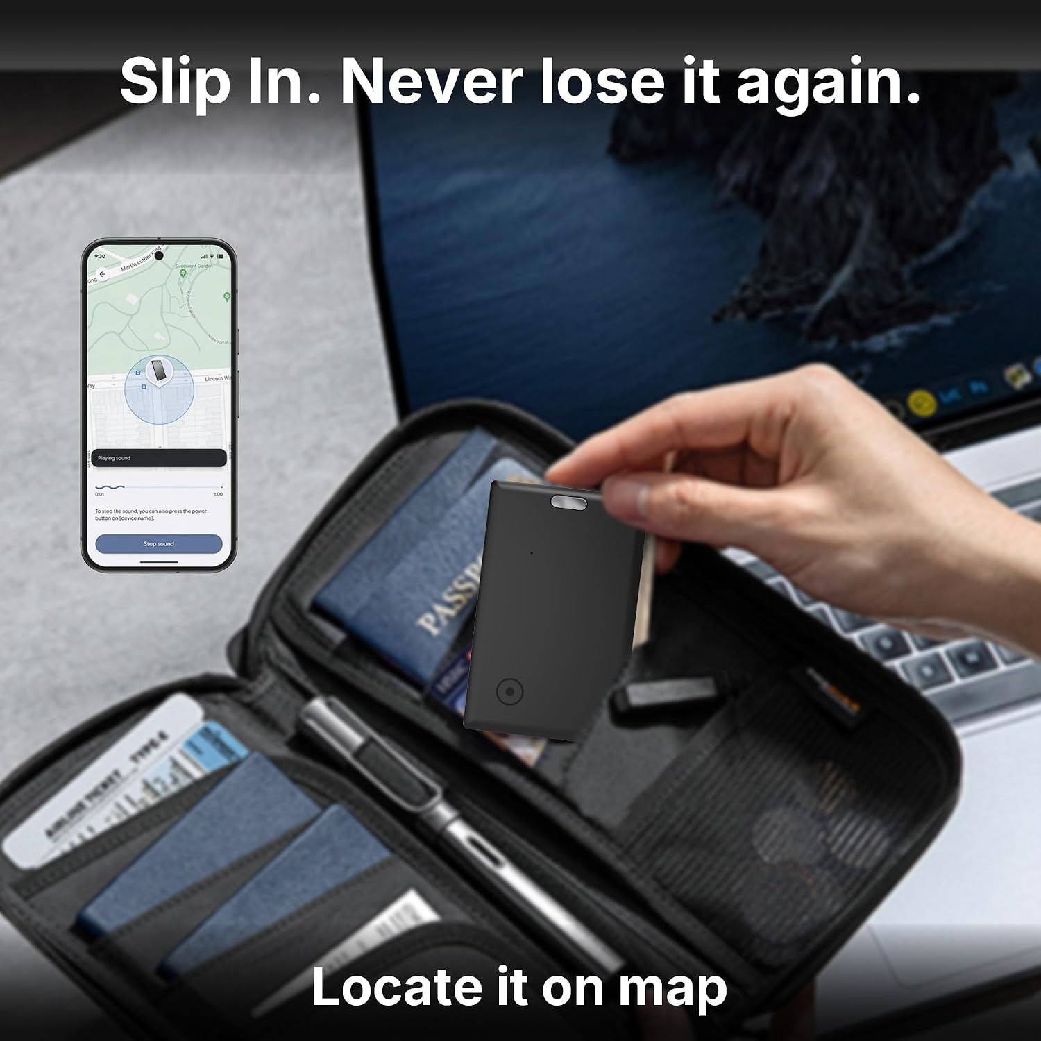Compact Wallet Tracker for Android - GPS Tracking Card, No Subscription Required