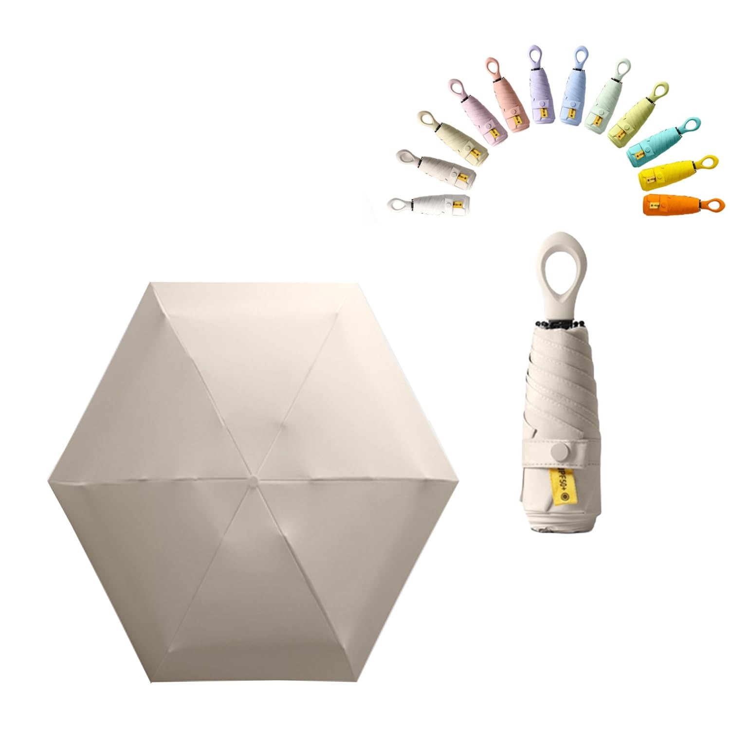 Mini Sun Travel Umbrella Ring handle Coating Layer 35.4inch, Cream white