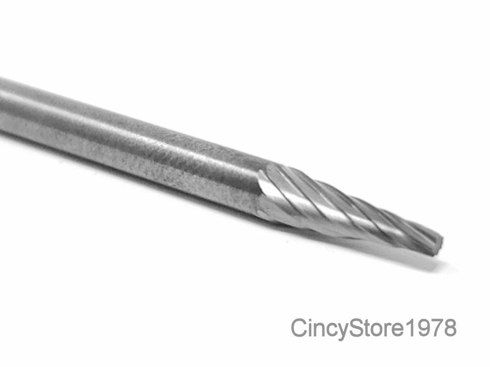SM41S Cone Shape SOLID Carbide Burr Bur Cutting Tool Die Grinder Bit 1/8"