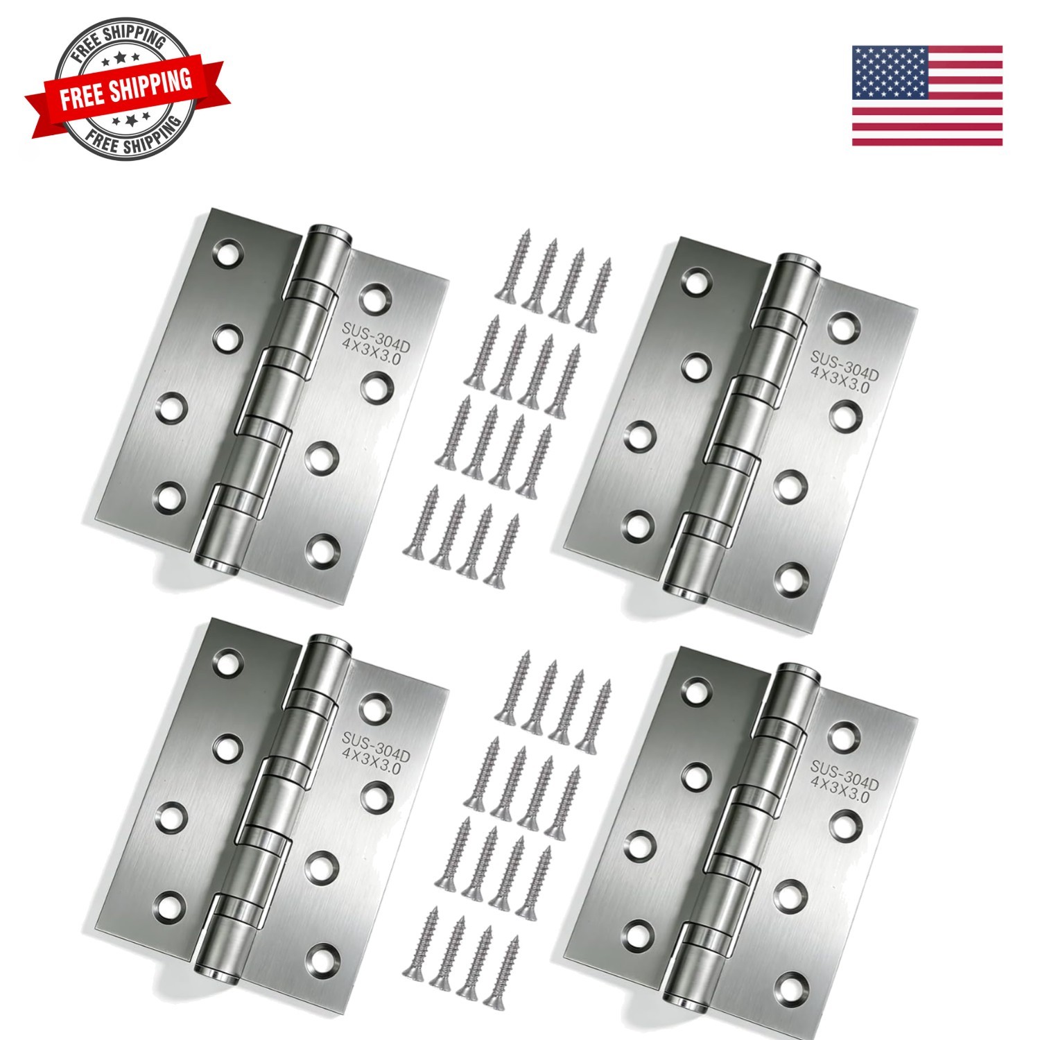4 Pack 304 Stainless Steel 4in（100MM） × 3in（76MM） Bearing Door Hinge ，Thickne...