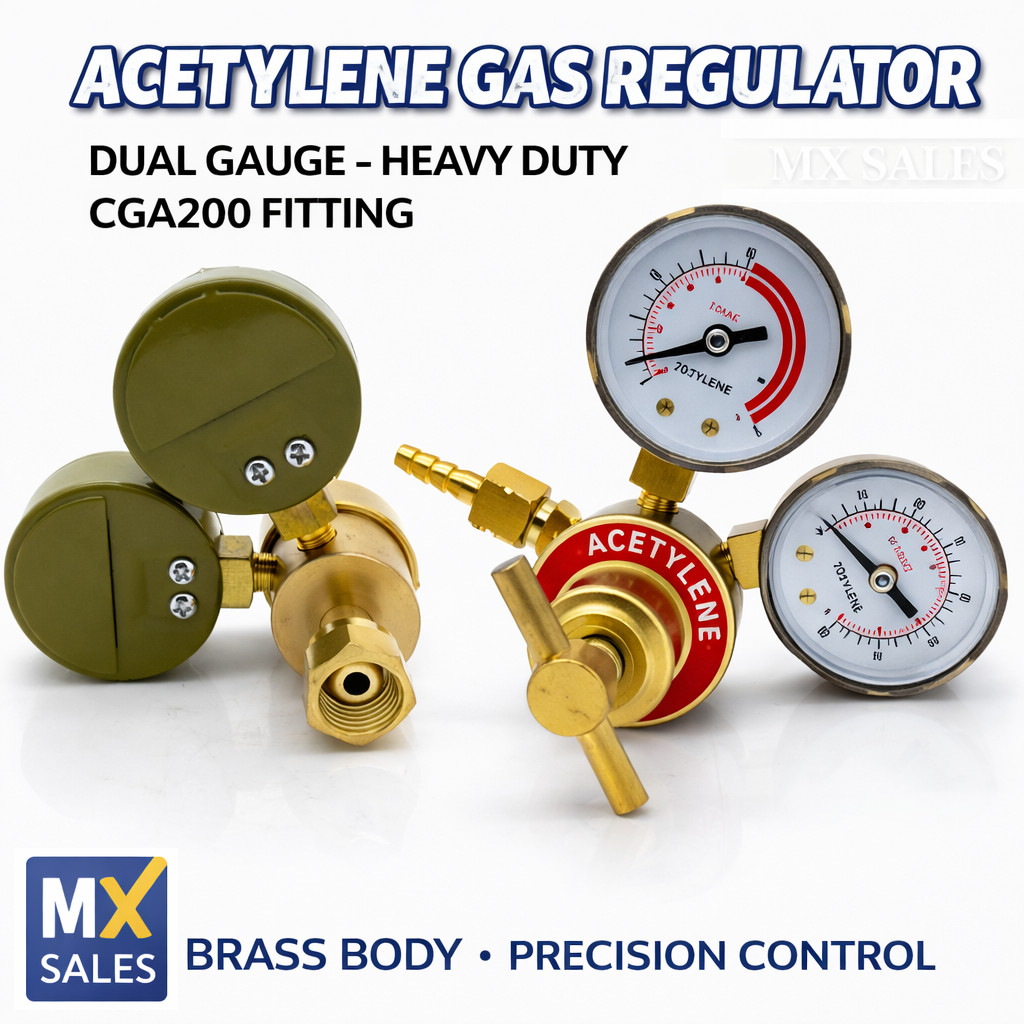 Acetylene Gas Regulator CGA200 Rear Entry Single Stage Dual Gauge Brass