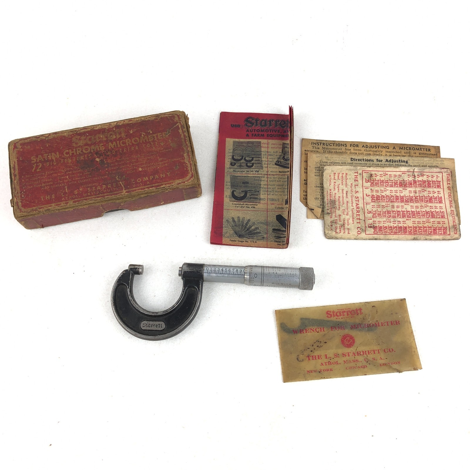 Starrett USA Micrometer with Box No. 436-1 in. 0-1” Satin Chrome Caliper *Marks