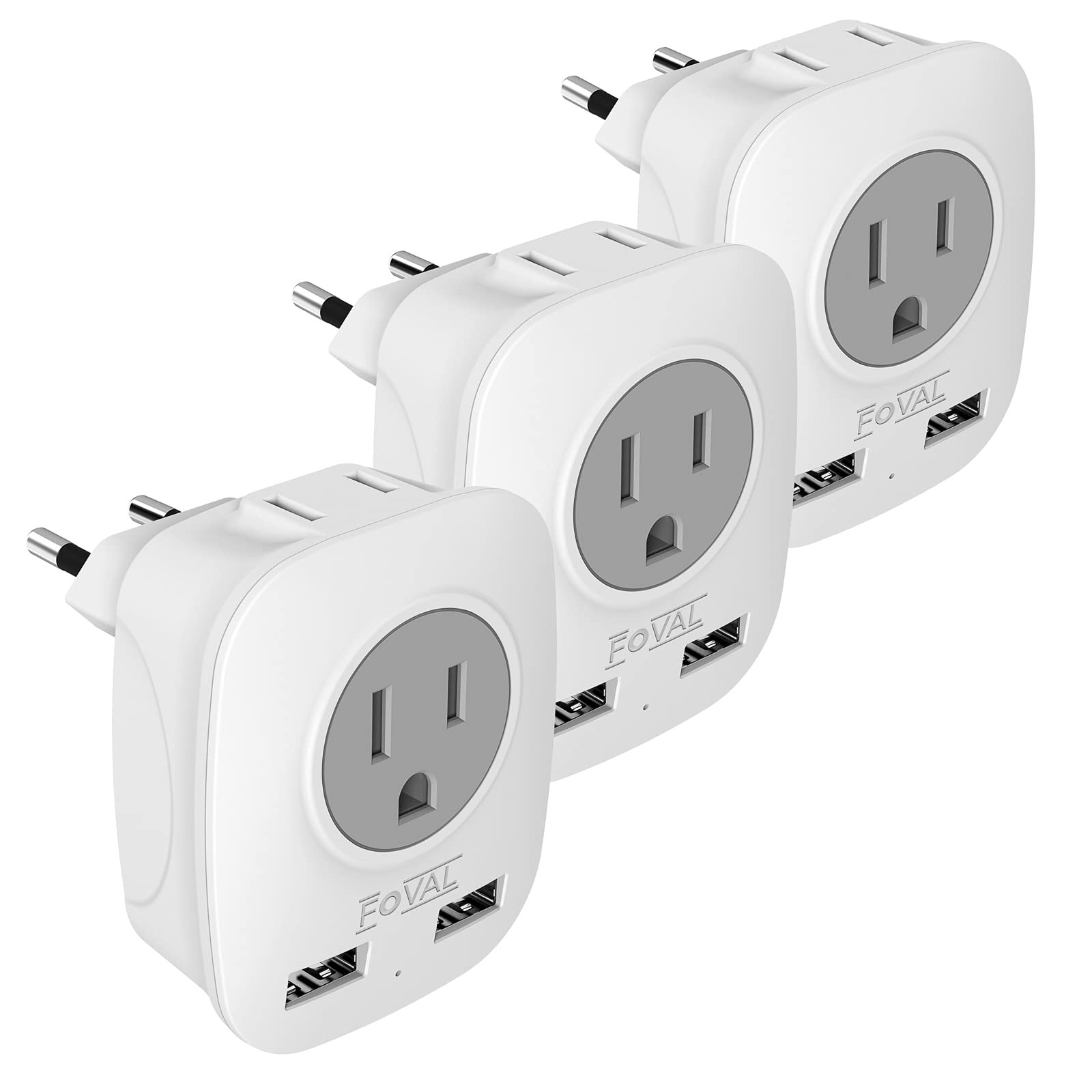 European Travel Plug Adapter with USB and US Outlets 3 Pack Type C