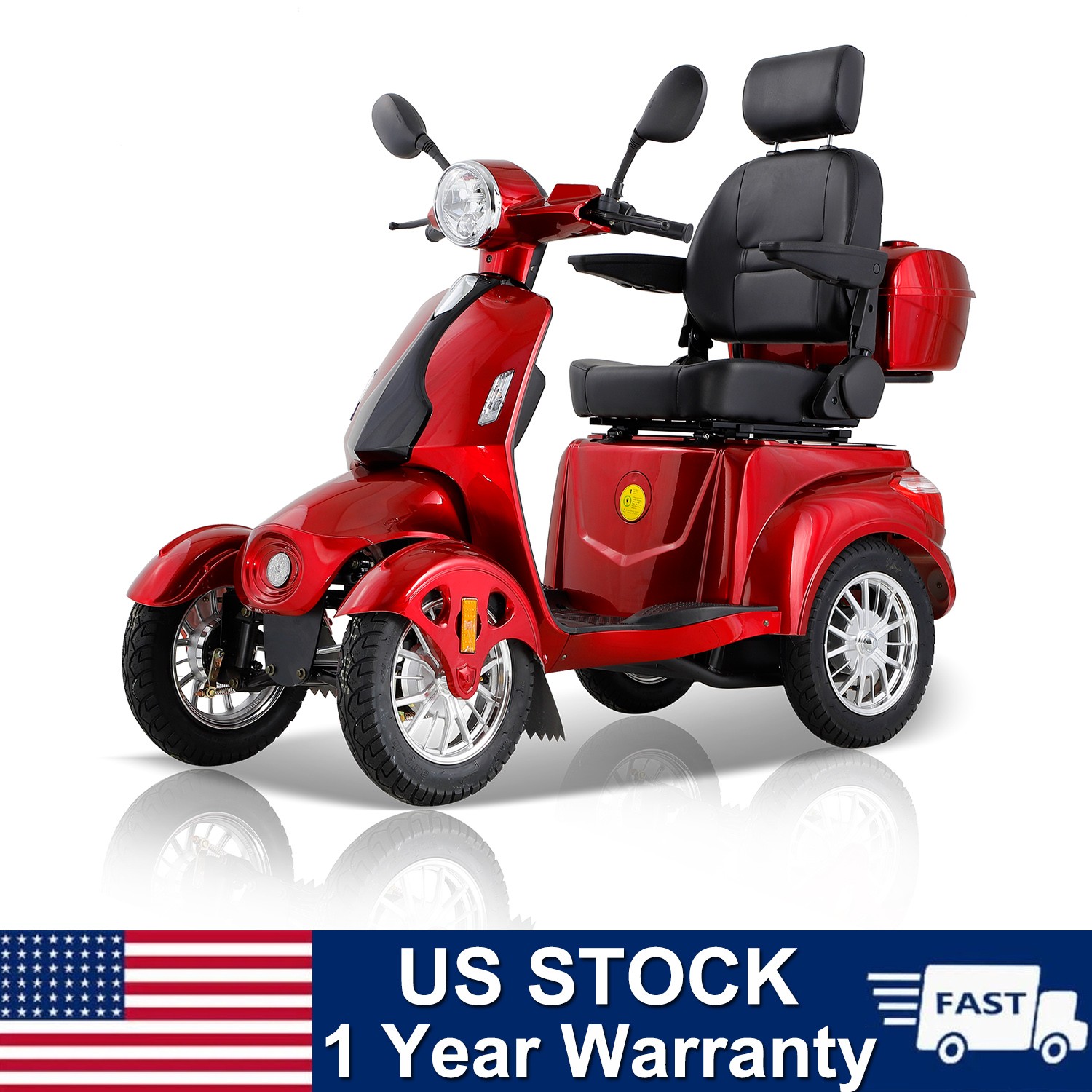 1000W 4-Wheel Heavy Duty Seniors Mobility Scooter 500lb 33 Miles 60V 20Ah 15 mph
