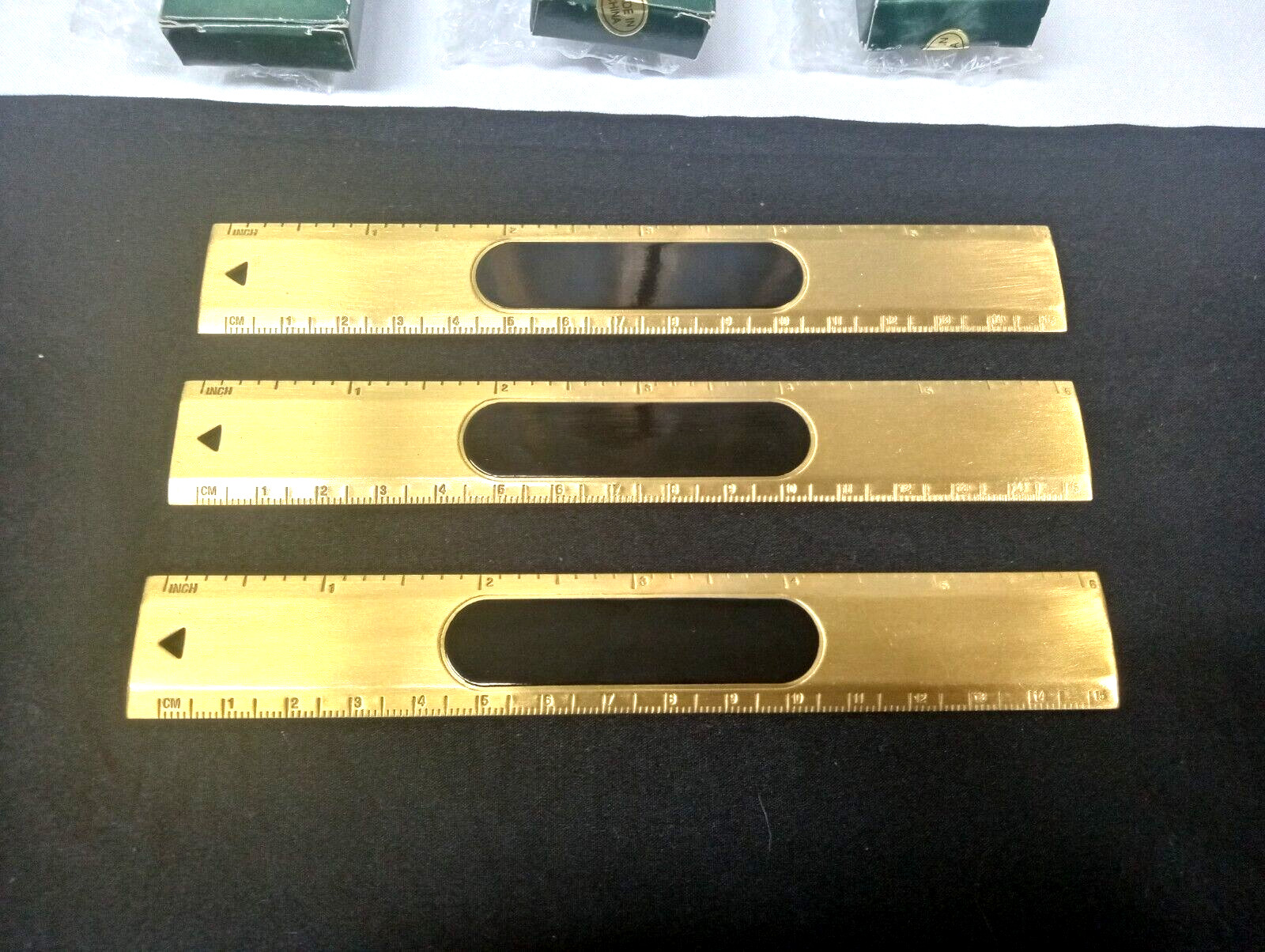 Metal Gold Tone 6'' Rulers Hole For Hanging Lot Of 3 New In Box