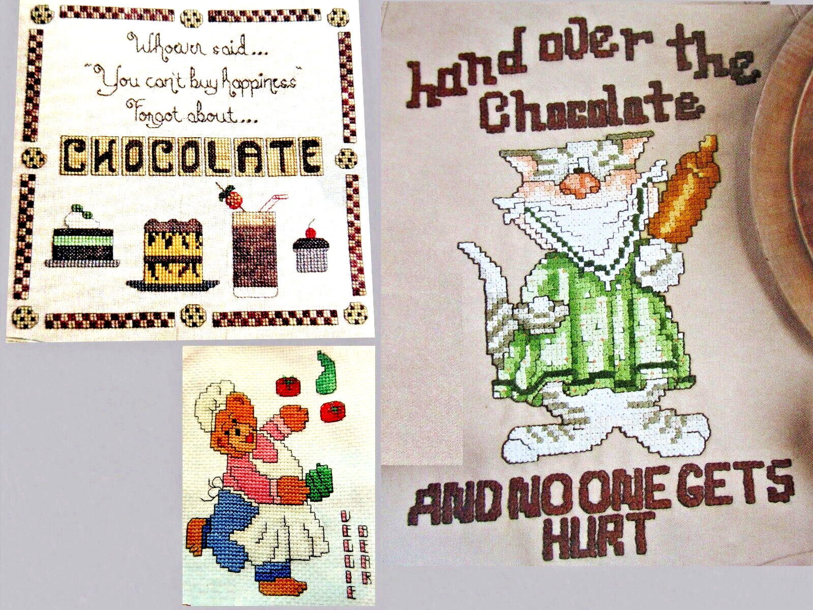 Chocolate Bandit Happiness Veggie Bear Towel Design CROSS STITCH PATTERNS