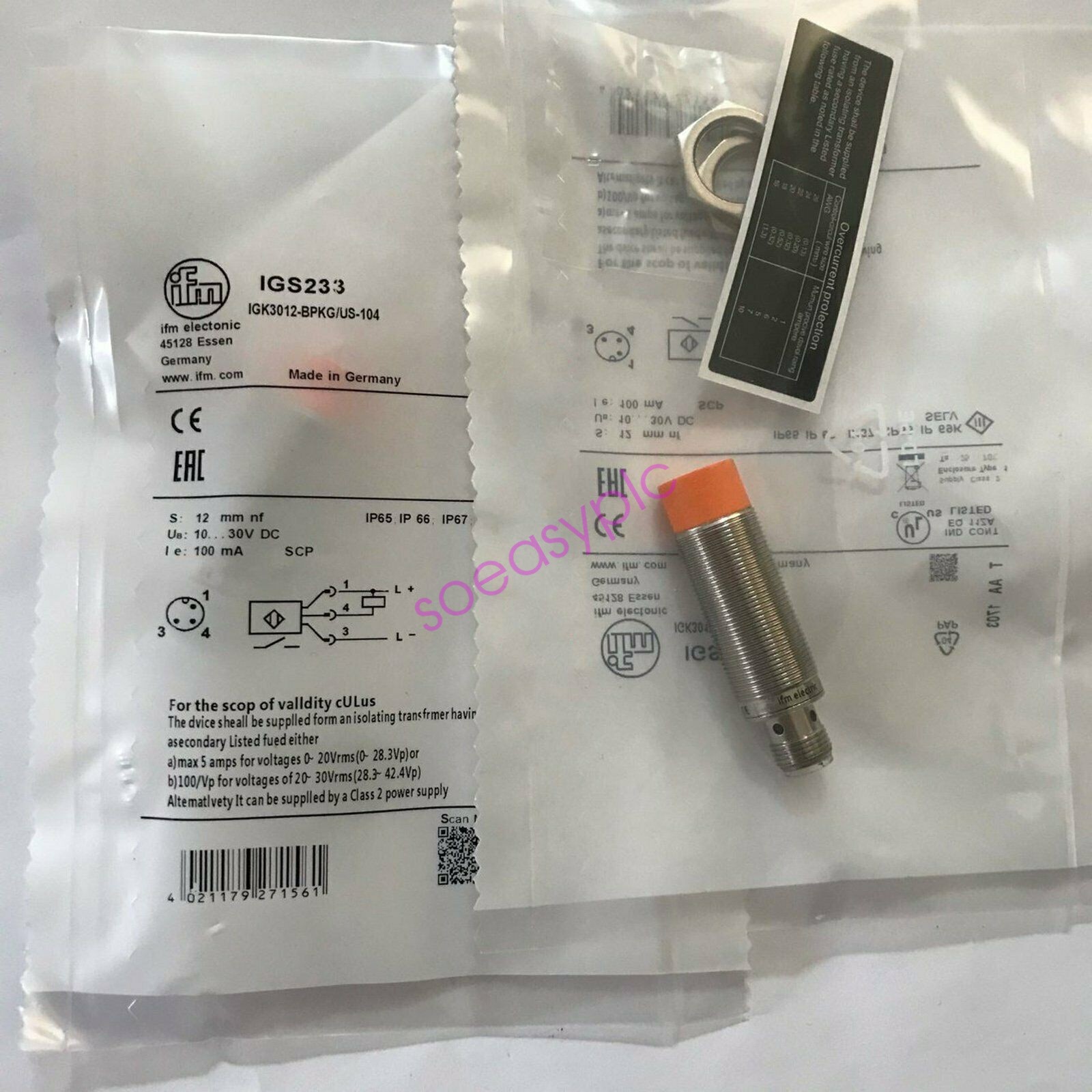 IFM IGS233 IGK3012-BPKG/US-104 Proximity Sensor 10-30VDC 100mA 12mm New #