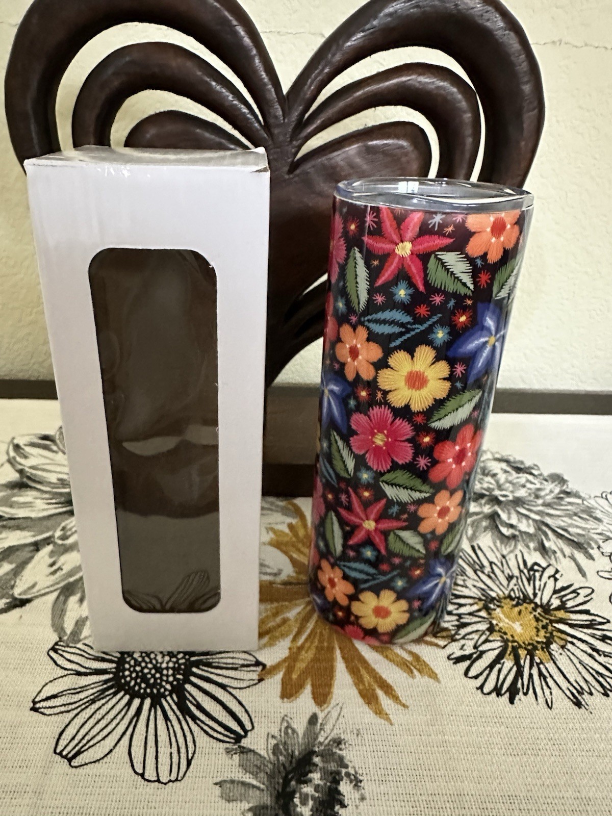 Floral Insulated Tumbler Plastic Metal Slide Lock Lid Multicolor One-Piece 20 oz