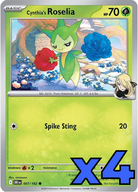 4x Cynthia's Roselia 007/182 Sv10: Destined Rivals PLAYSET x4 - Pokemon TCG - NM