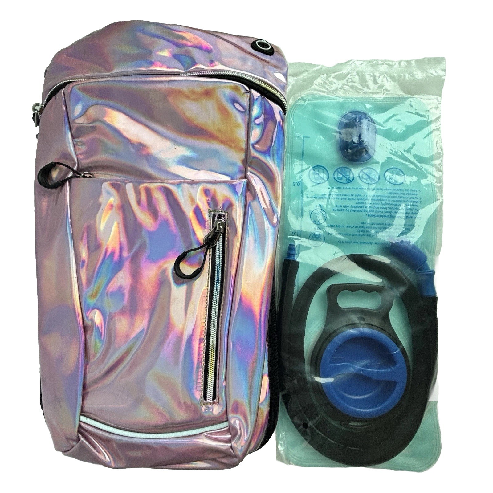 Cofurni Hydration Holographic Pink Backpack with 2 Liter Water Bladder-Open Box