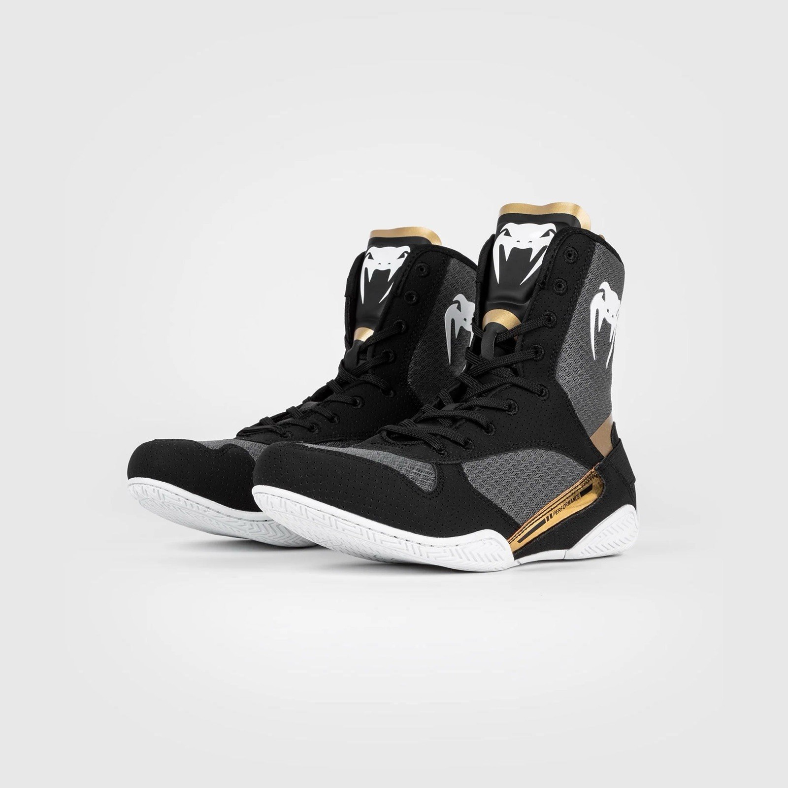 VENUM Elite Pro Boxing Shoes 03681 Black Gray Gold Mens 6.5 Womens 8 Hi Top NWOB