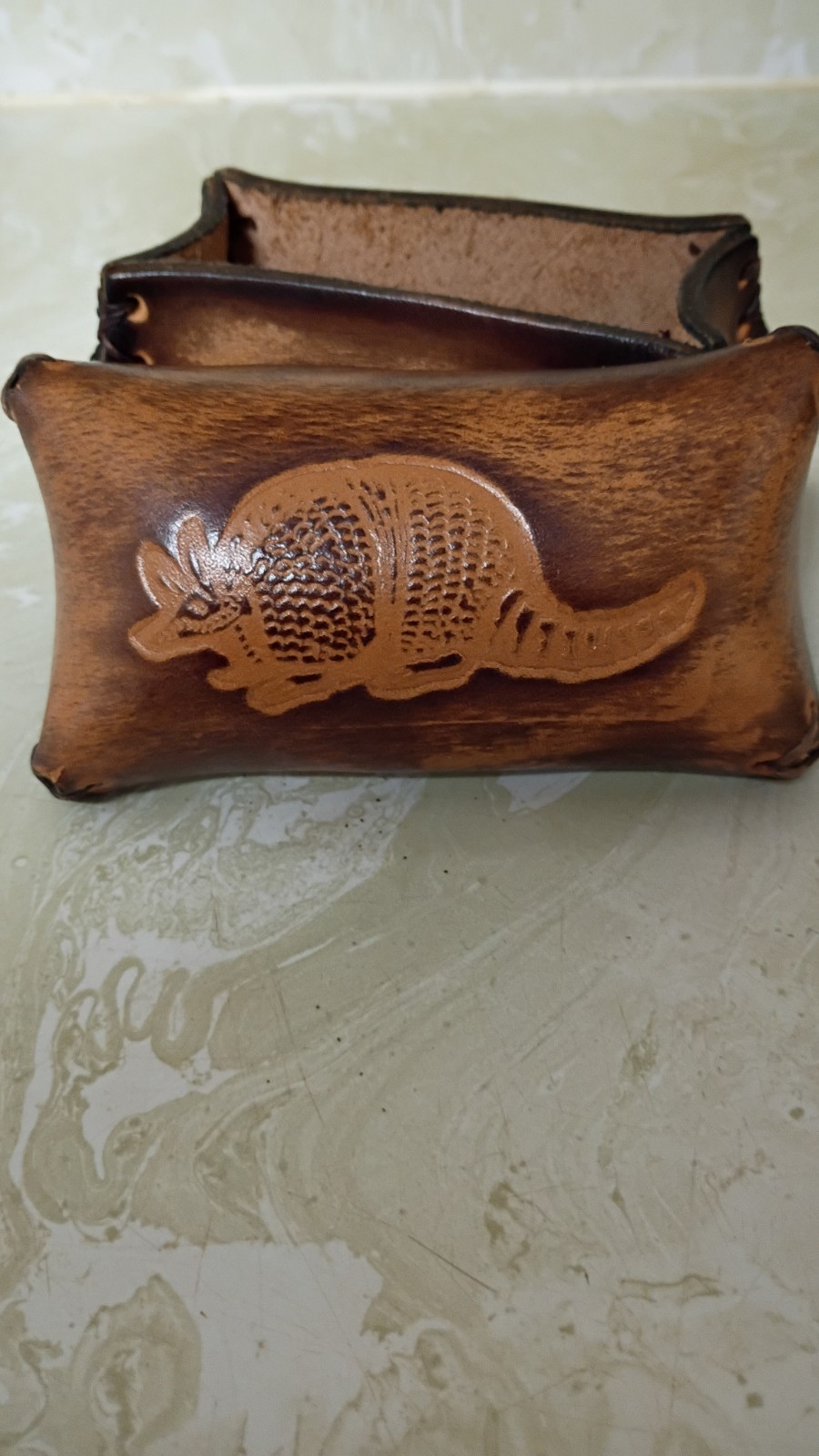 Leather Trinket Box Armadillo Stamped