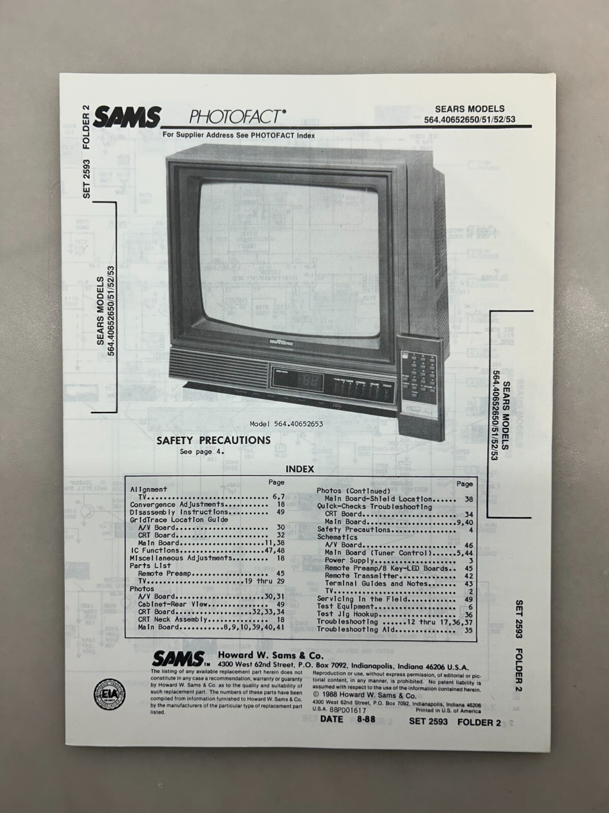 Sears 564.40652650 Service Manual Sams Photofact Free Shipping