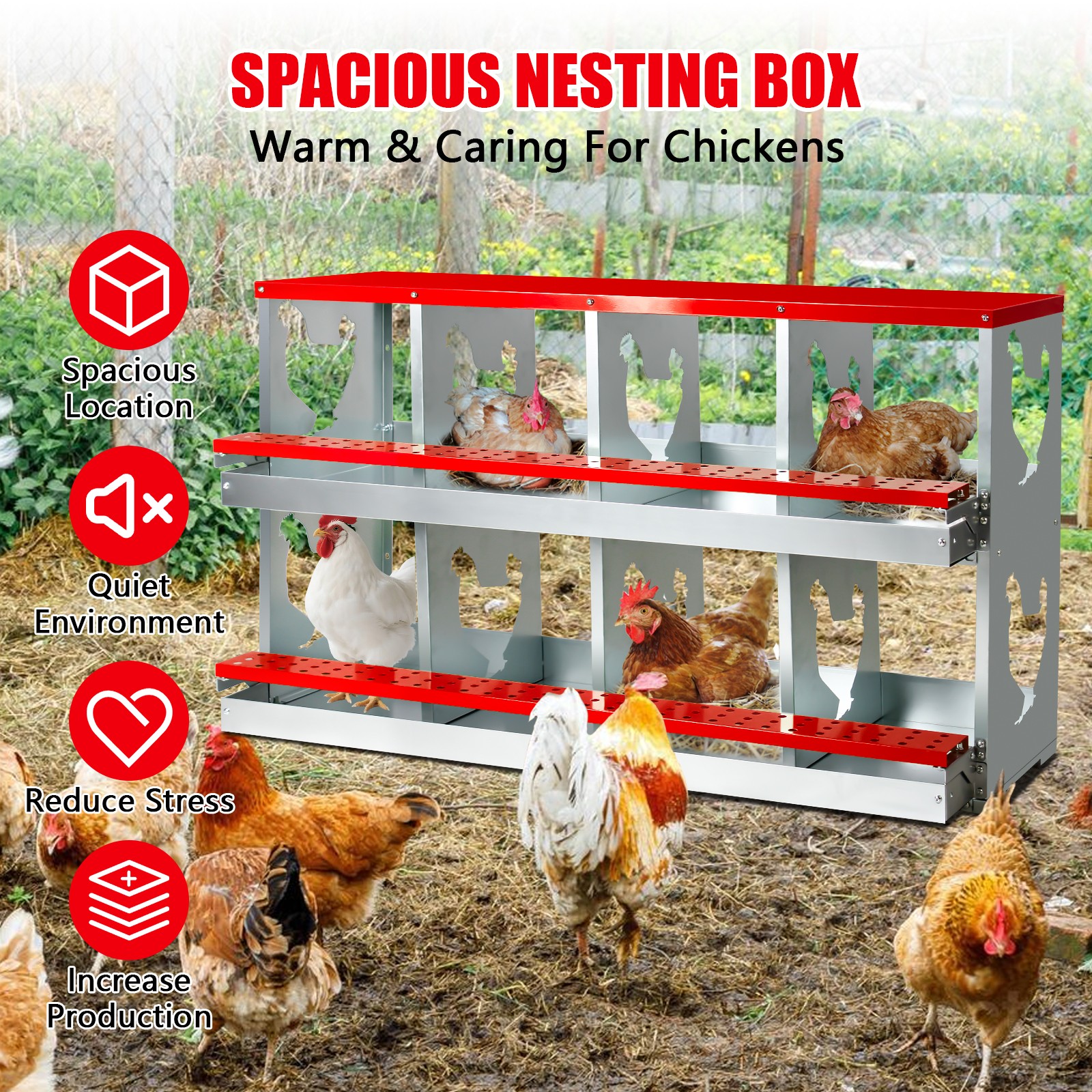 Chicken Nesting Box for Laying Eggs,Wall-Mountable Chicken Coop (RED,10 HLOES)