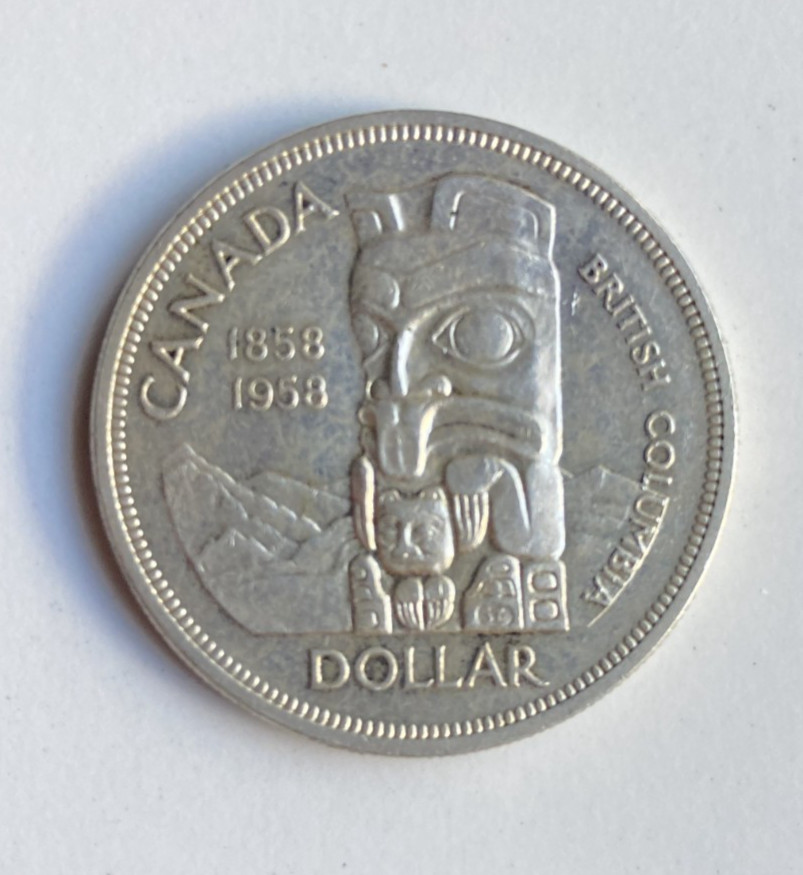 1858-1958 CANADA ONE DOLLAR Silver coin (0.8) - British Columbia, Elizabeth II