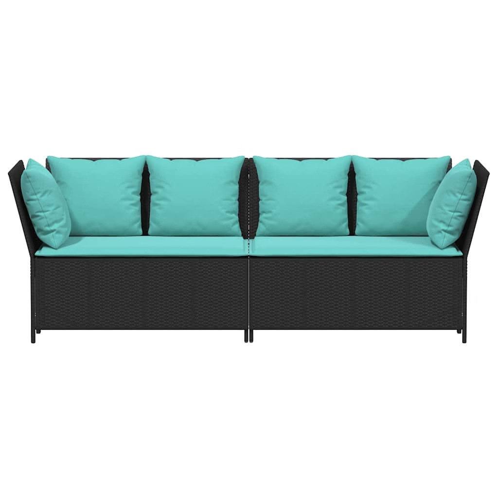 Patio Sofa with Cushions Black Poly Rattan