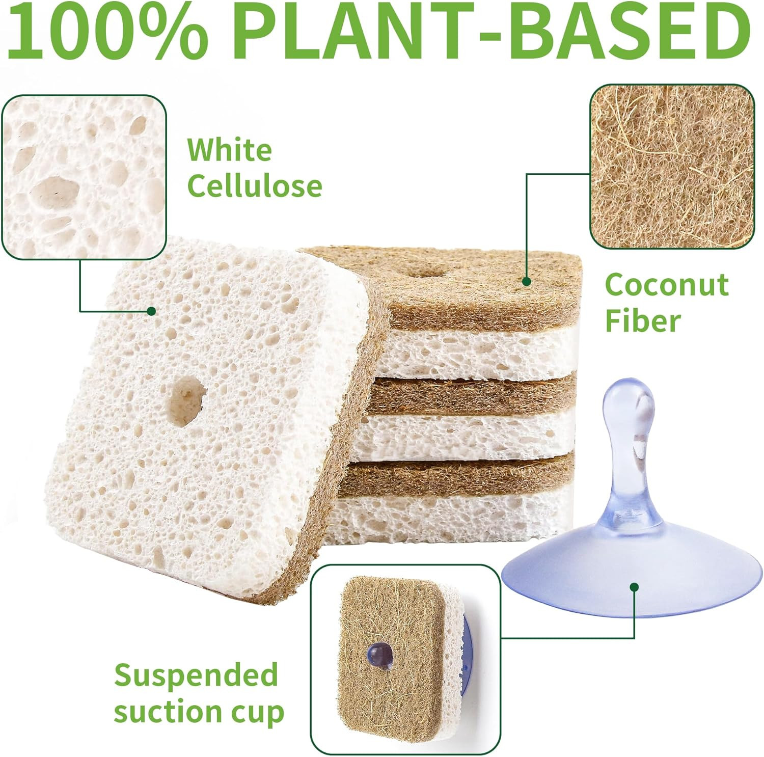 12Pack Natural Kitchen Scrub Dish Sponge with Suction Hanger Biodegradable Comp