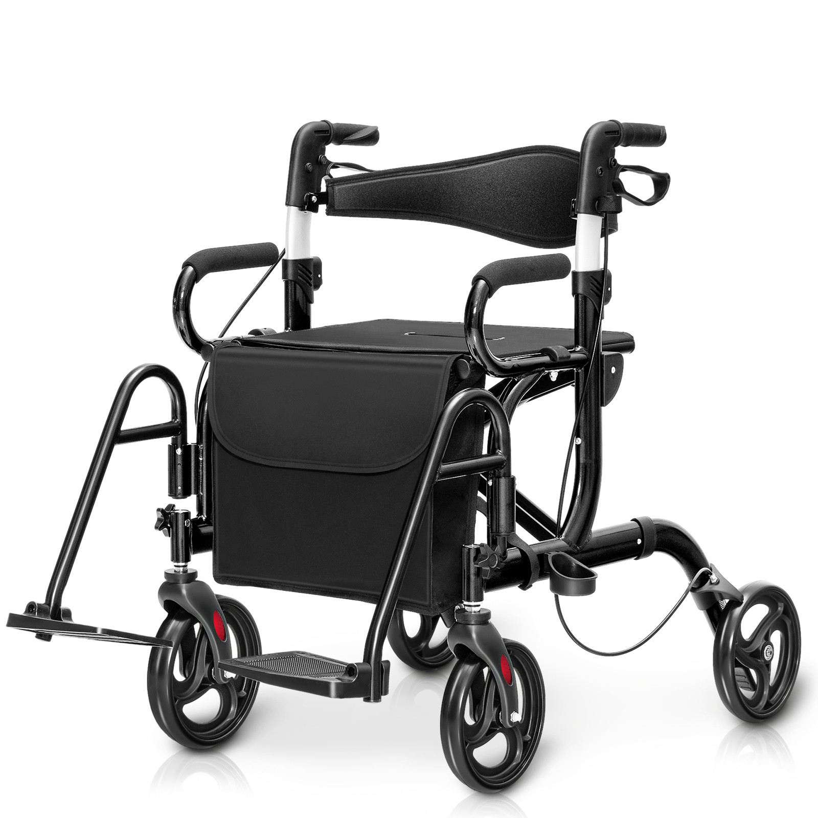 Rollator Walker Folding Walker w/8-inch Wheels Supports up to 350lbs