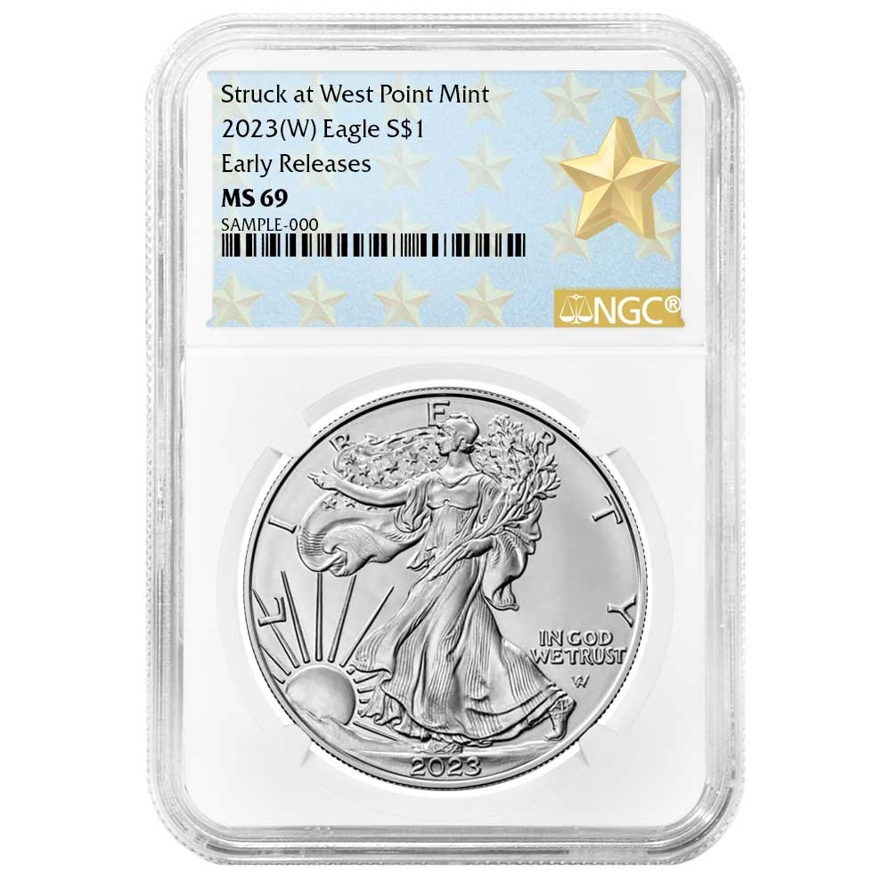 2023 (W) $1 American Silver Eagle NGC MS69 ER West Point Star Label