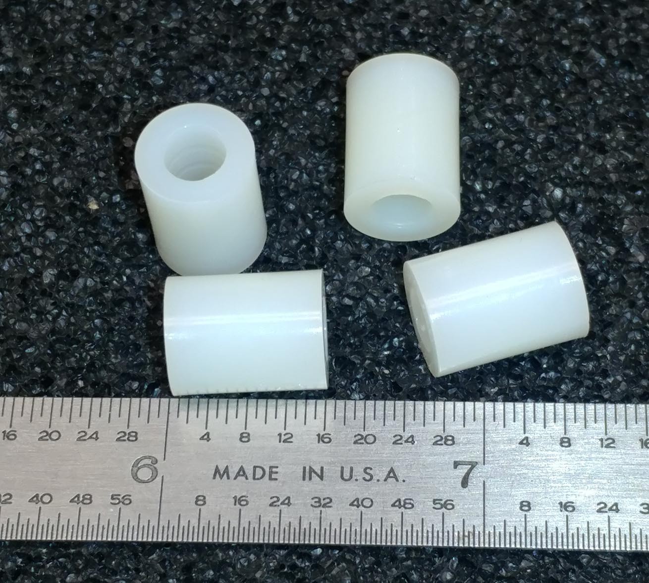 NYLON SPACERS  3/8"  ROUND  #10 HOLE  1/2" LONG  - 40 pcs