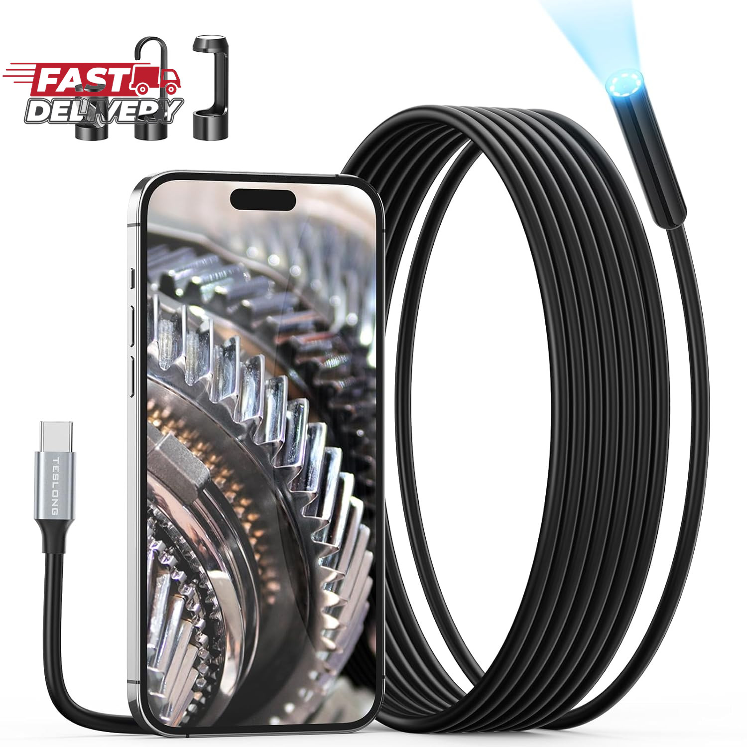USB C Endoscope Camera with Light, Teslong Type-C Snake Borescope Camera with 8