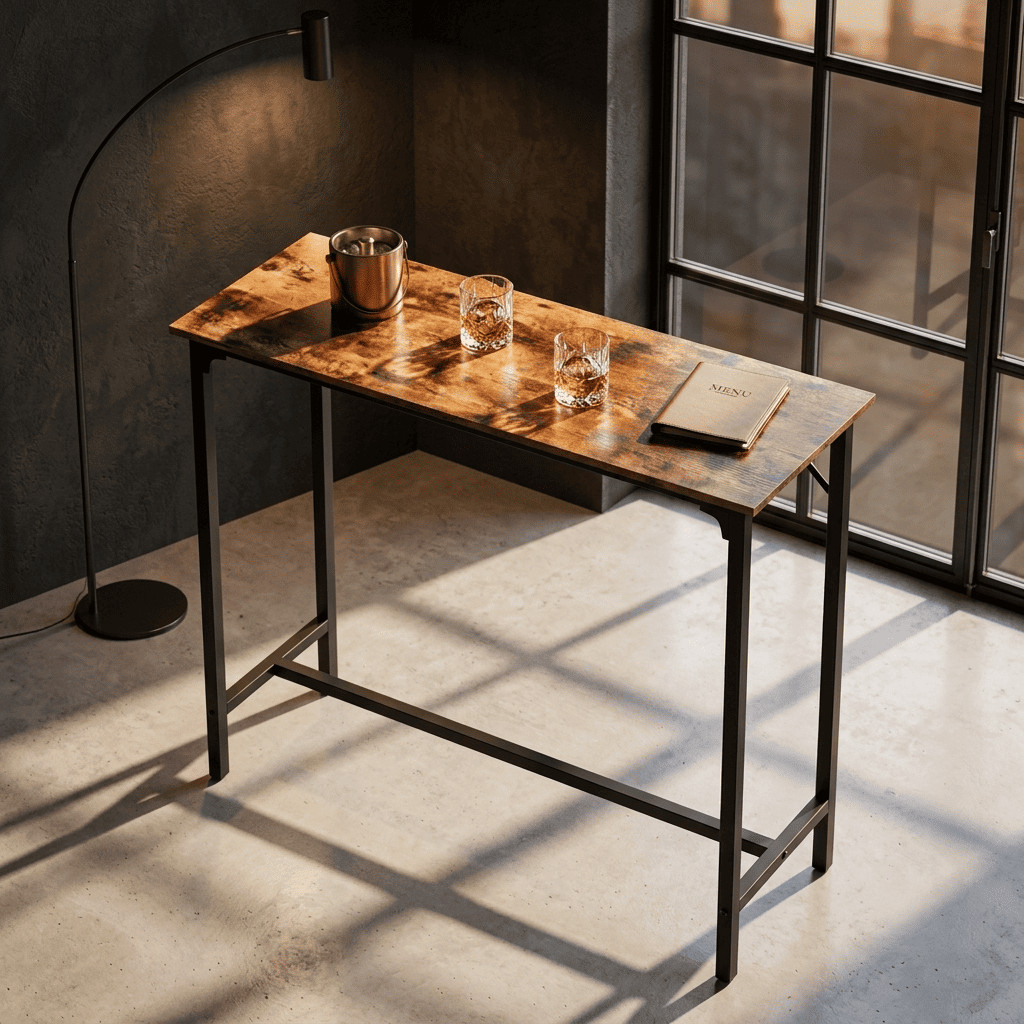 Industrial Bar Table 43 Inch Rustic Wood Pub Height Kitchen Counter Dining Brown