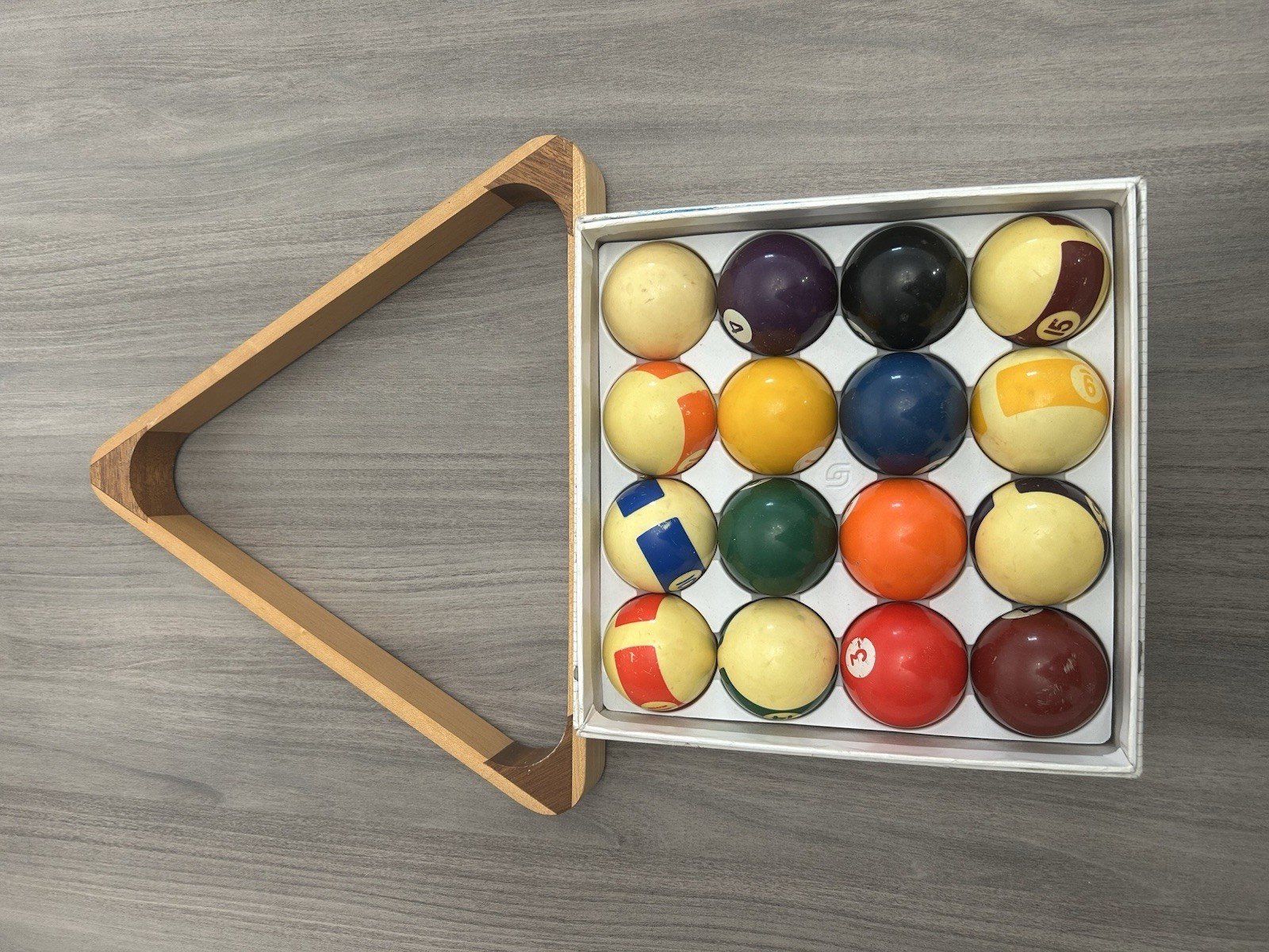 VTG Sportcraft Complete Set Of Billiard Pool Balls In Original Box + Wooden Rack