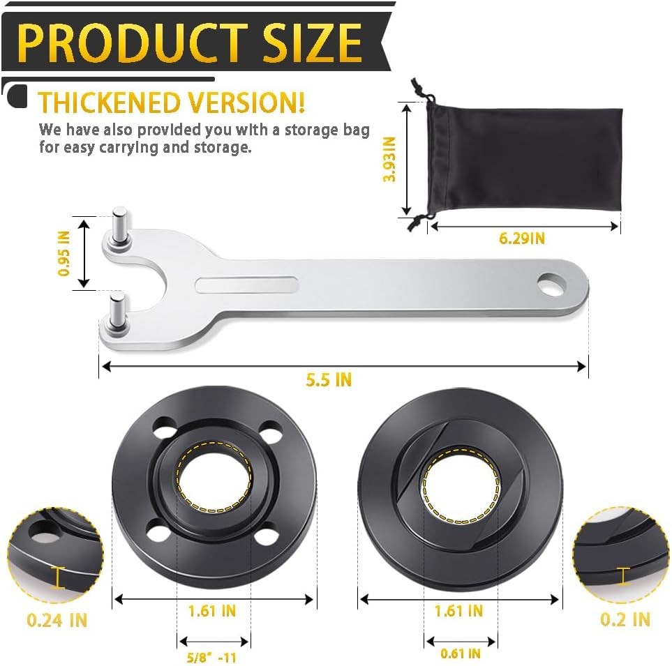 7PCS Angle Grinder Nut Flange Wrench, Premium Black, Silver