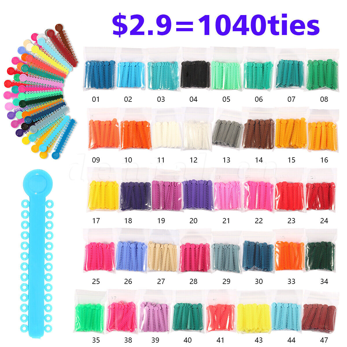 1040pcs  Orthodontic Ligature Ties Braces Elastic Rubber Bands 43 Colors