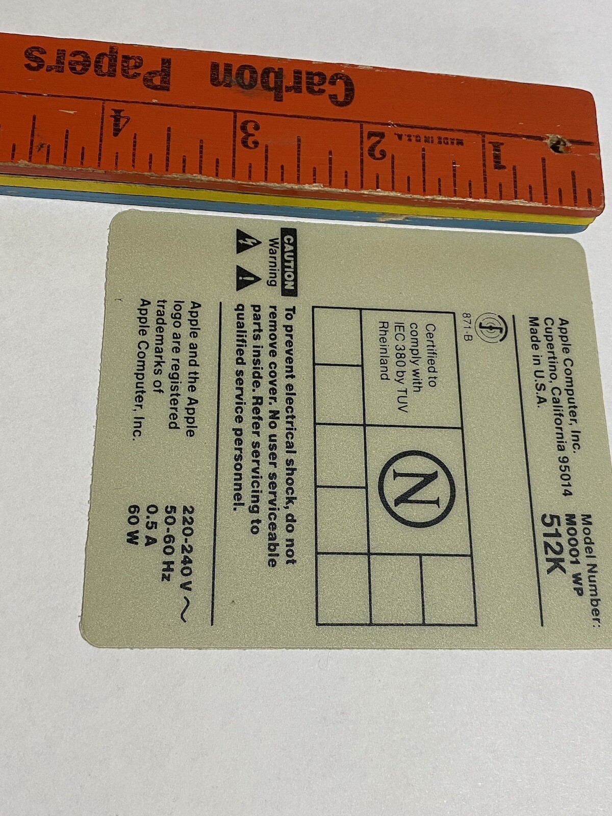 Vtg 1980’s NOS Label For Apple Computer 512k MOOO1 WP