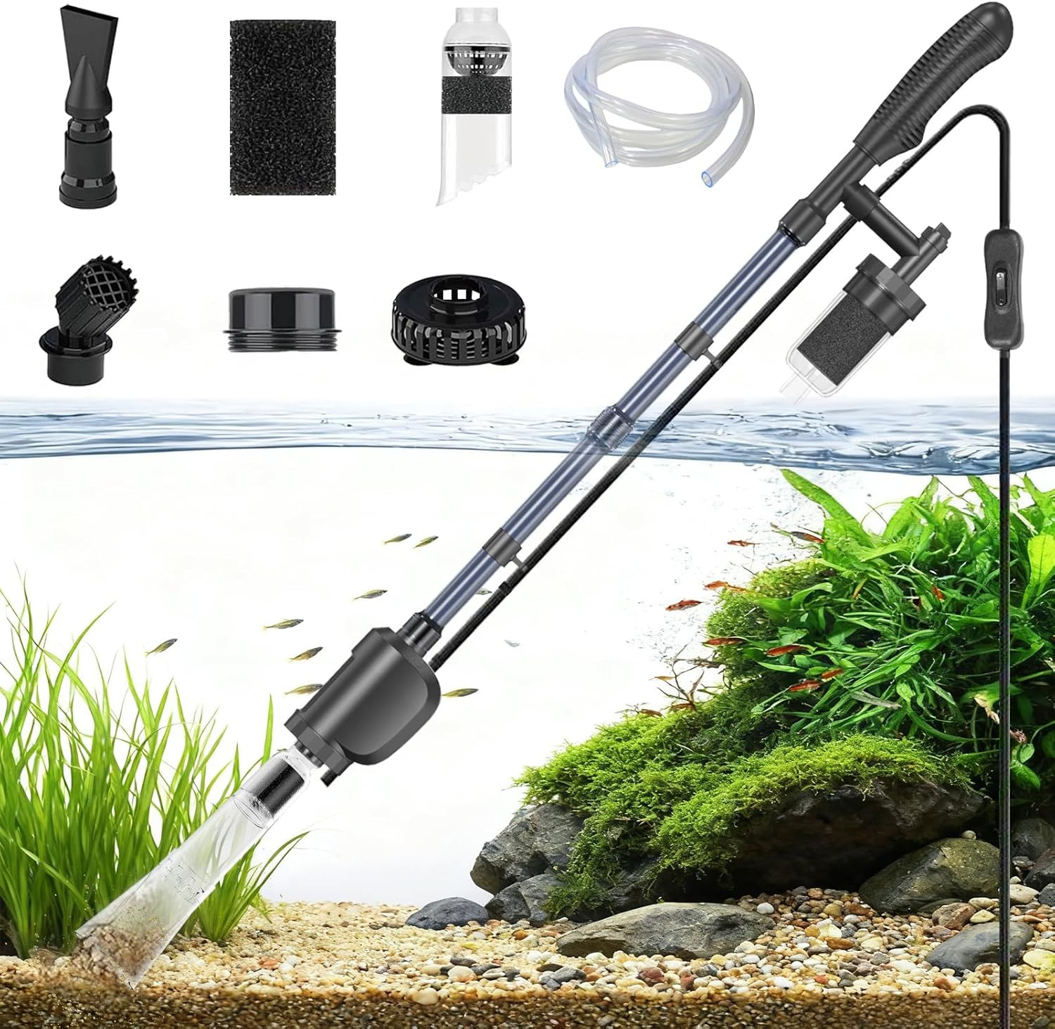 Electric Aquarium Gravel Cleaner with Strong Suction, Adjustable Water Flow, Aut