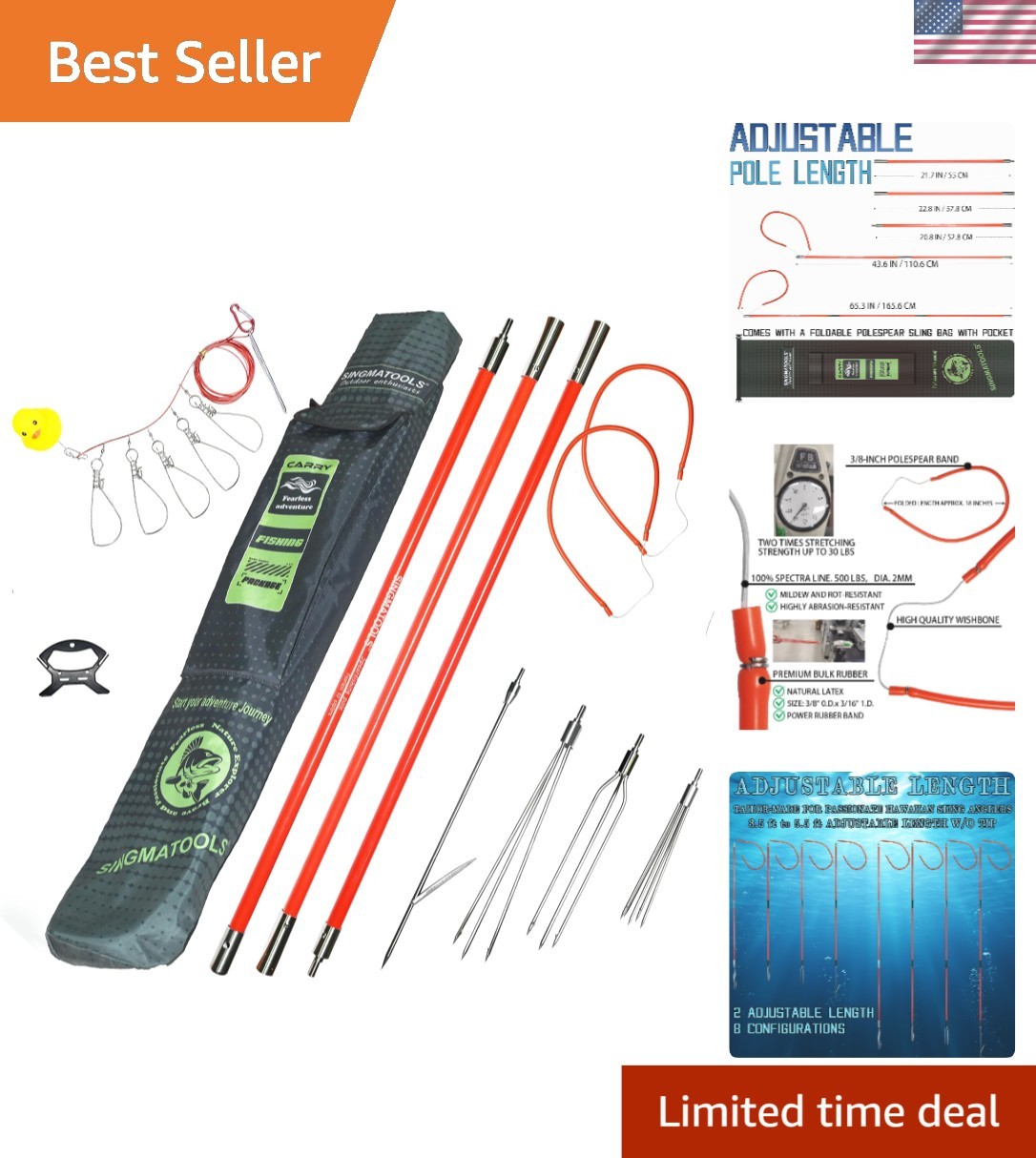 Versatile 6 ft Spearfishing Pole with Adjustable Tips - Ideal for Divers