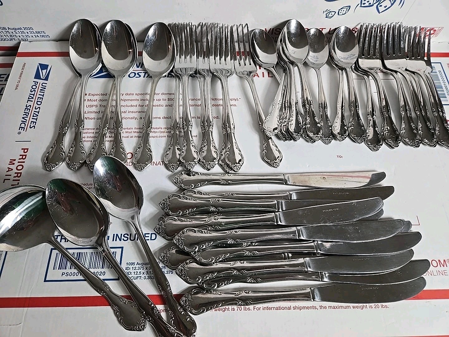 UNF 190 / 202 LOT 49pc Stainless Korea Floral Scroll Flatware Lot Unknown Maker
