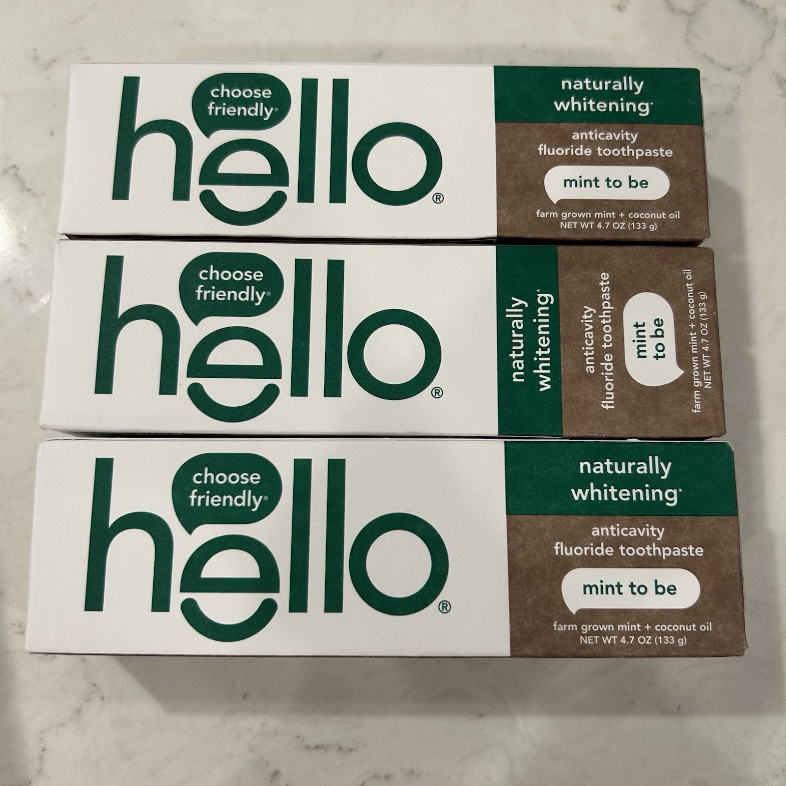 Hello Fluoride Toothpaste Naturally Whitening Anticavity MINT TO BE 4.7oz X3