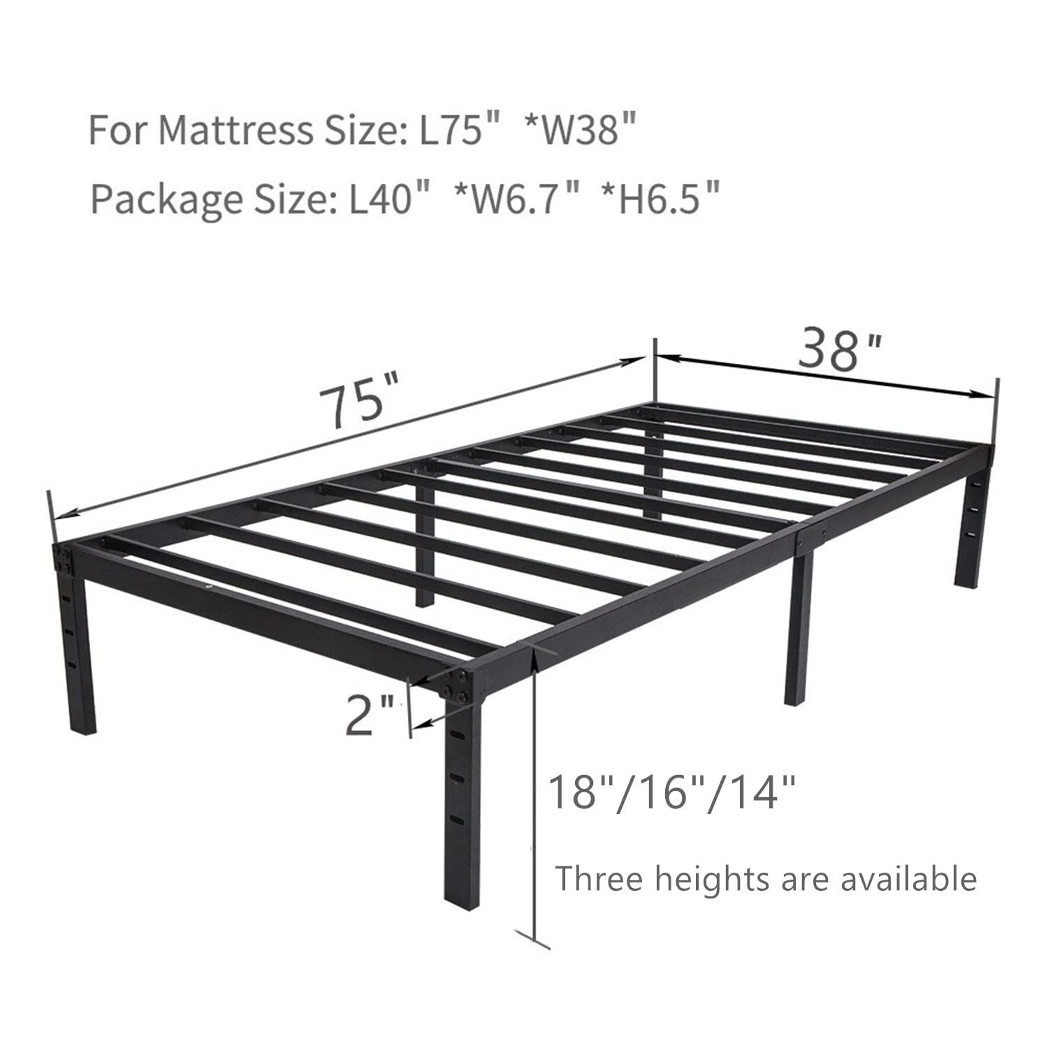 Twin Size Bed Frame, 3500lbs Heavy Duty Metal Platform with Steel Slats Suppo...