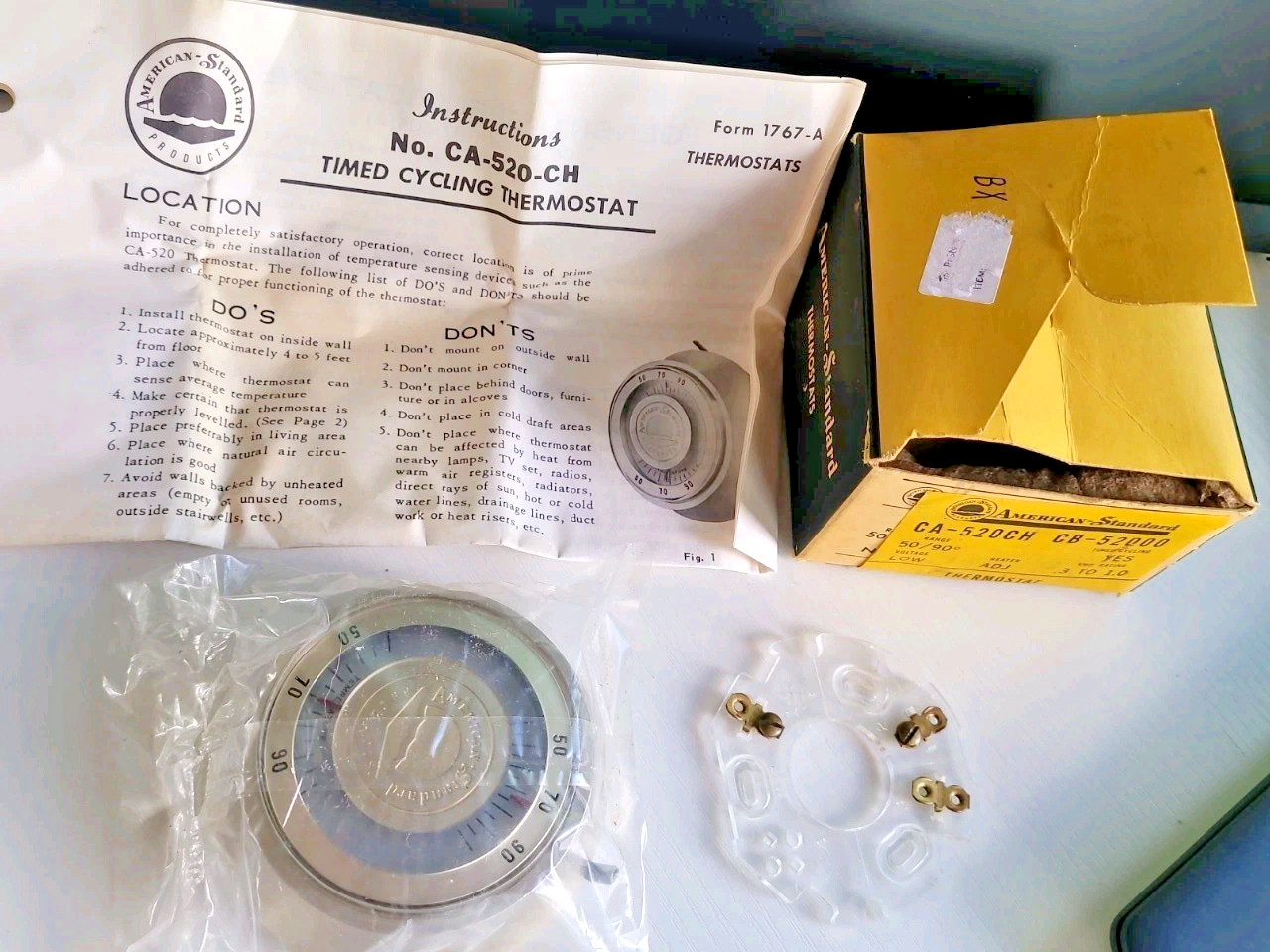 NOS Vintage American Standard CA-520CH Timed Cycling Thermostat CB-52000 HVAC