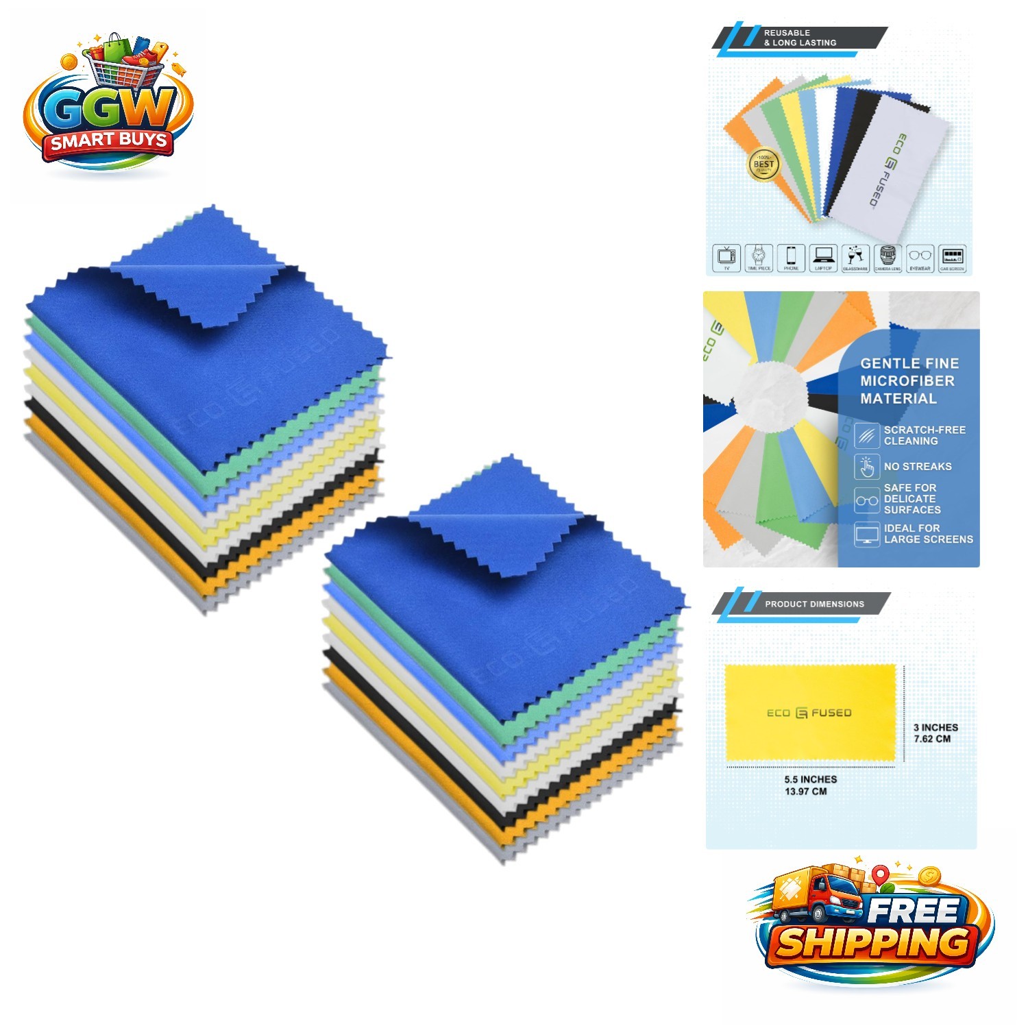 Ultra-Gentle 5.5x3'' Microfiber Cloths - Ideal Lens Cleaning Wipes, Pack of 18