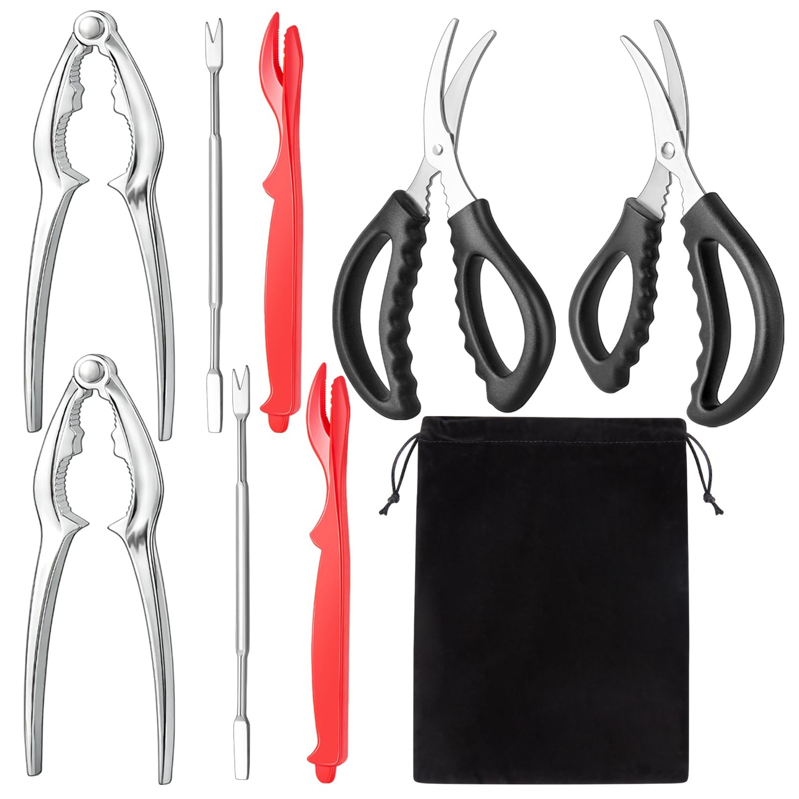 suoundey Seafood Cracker Tool Set With Lobster Sheller Stainless black, red