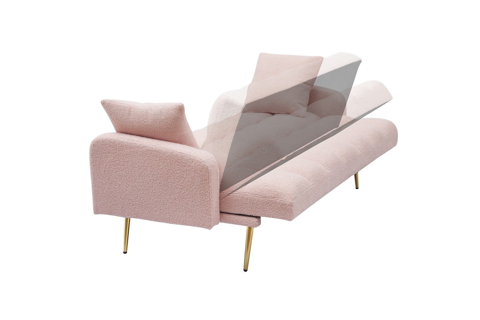 69 Inch Sofa Bed Pink with Adjustable Teddy Sofa for Small Space Living Room and