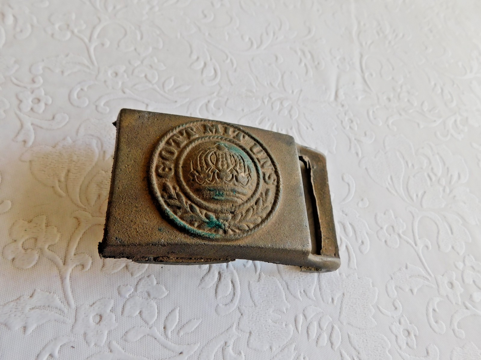 VINTAGE ROUGH CAST WWI IMPERIAL BUCKLE GOTT MIT UNS - EFS COPY ?