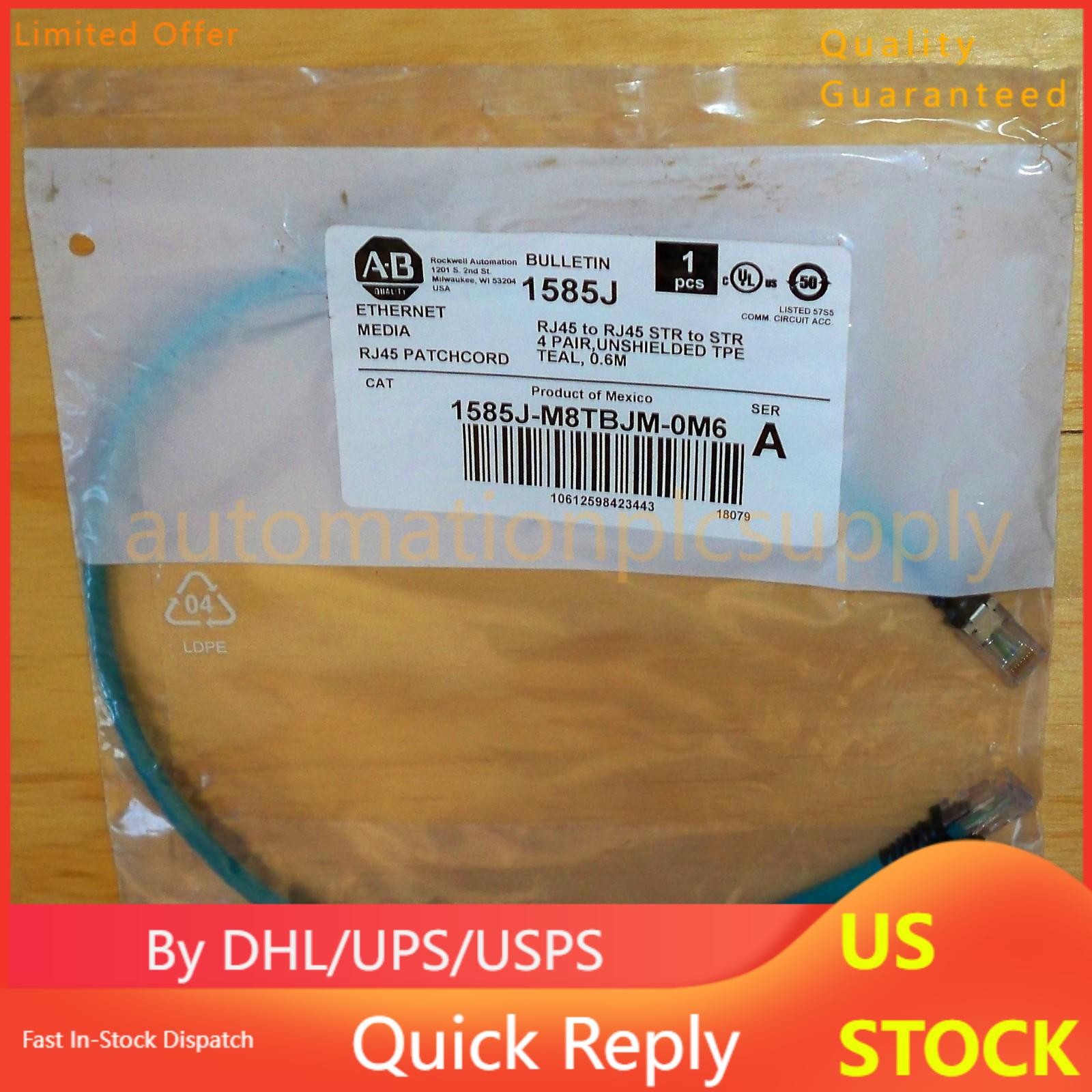 Allen-Bradley RJ45 to RJ45 EtherNet Patchcord 1585J-M8TBJM-0M6 NEW US Free Tax