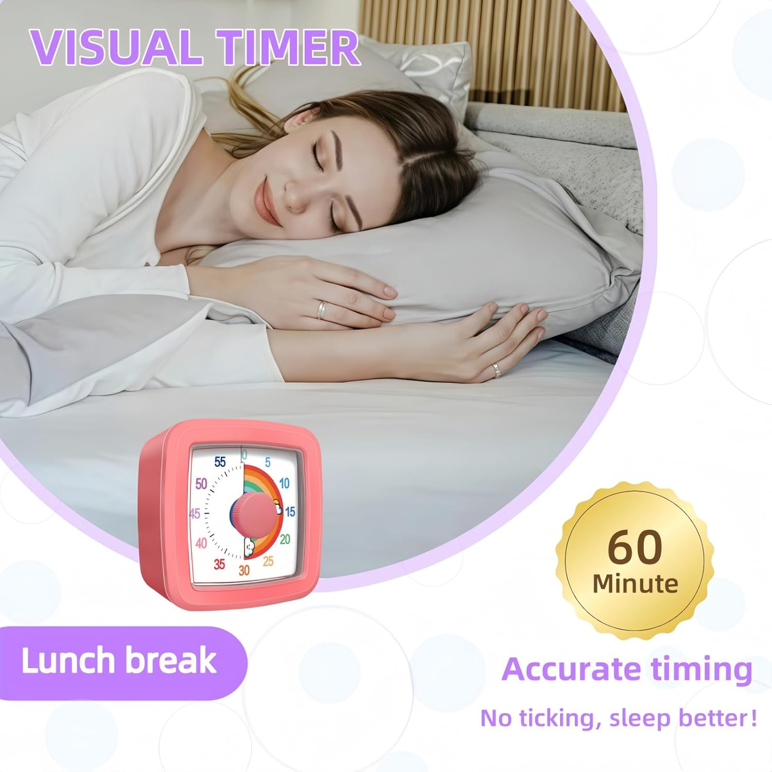 Visual Timer for Kids Adults, 60-Minute Countdown Timer for Classroom, Kitchen,O