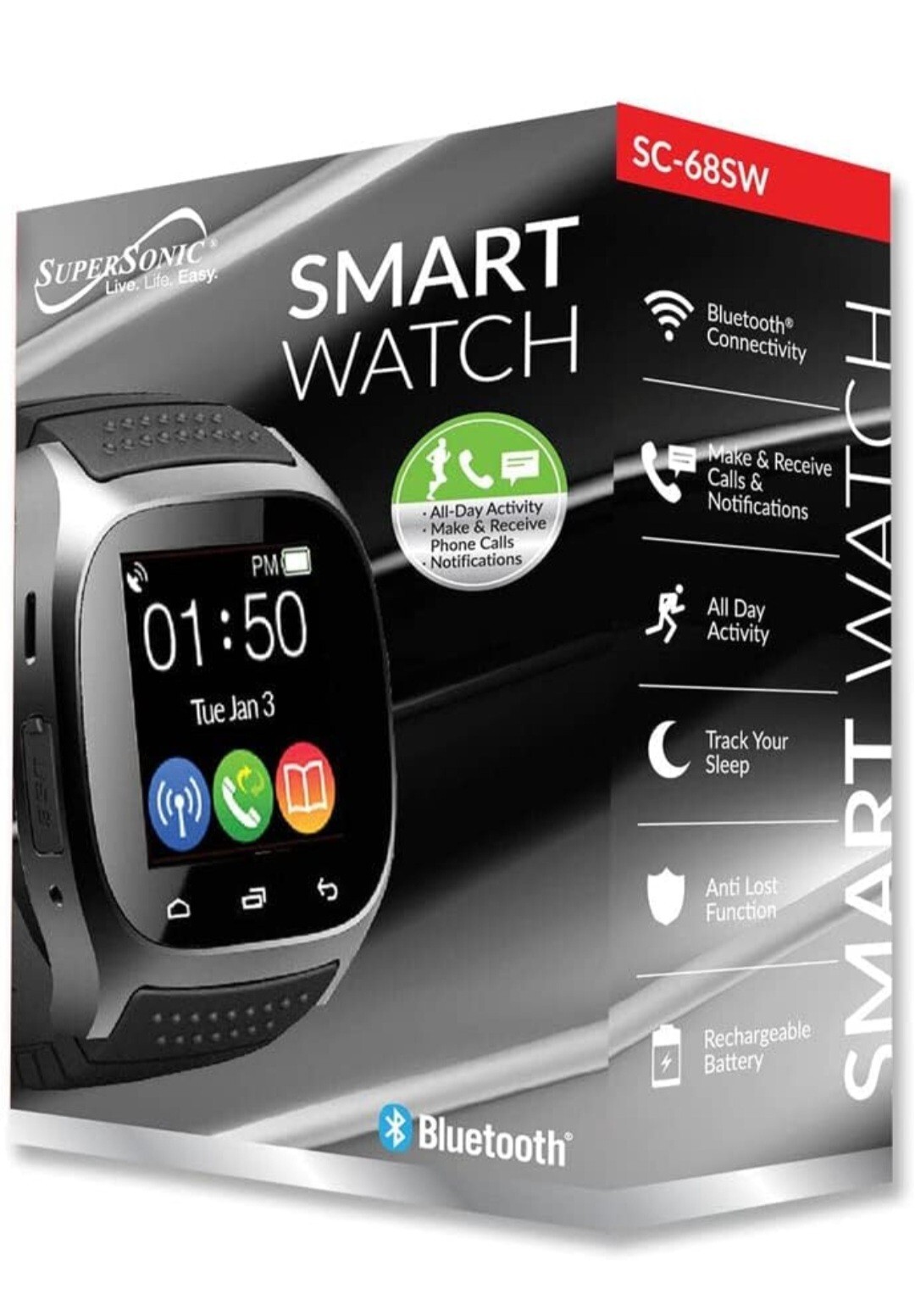 SuperSonic SC68SW 1.44" LCD Smart Bluetooth Watch
