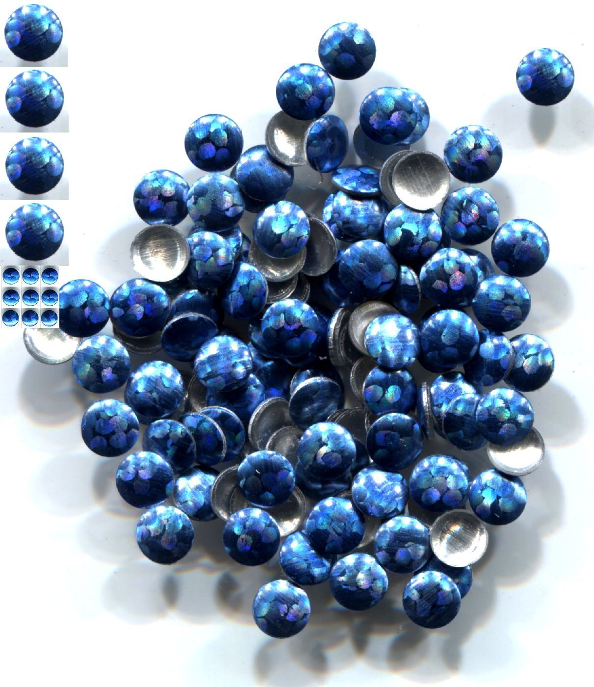 HOLOGRAM Round Nailheads BLUE SUEDE 3mm Hotfix  1 gross