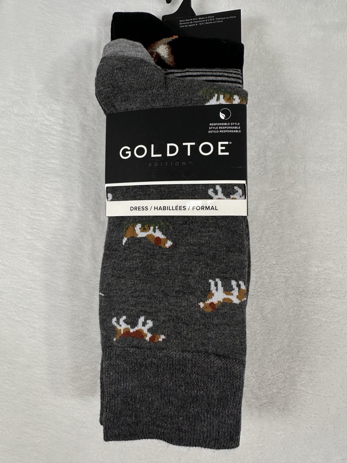 GoldToe Dress Socks Men 6-12.5 Black Gray Ducks Hound Dogs 3 Pack Men’s NEW