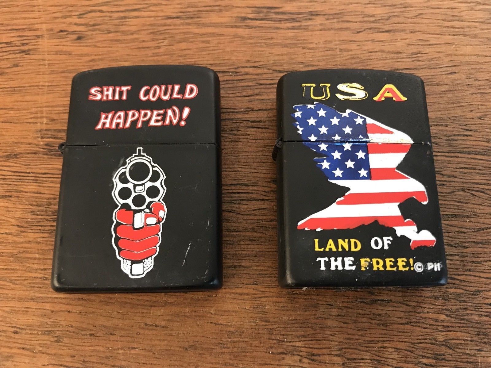 Lot of 2 Cigarette Lighters USA Land of the Free & Sh*t Could Happen Korea HD20
