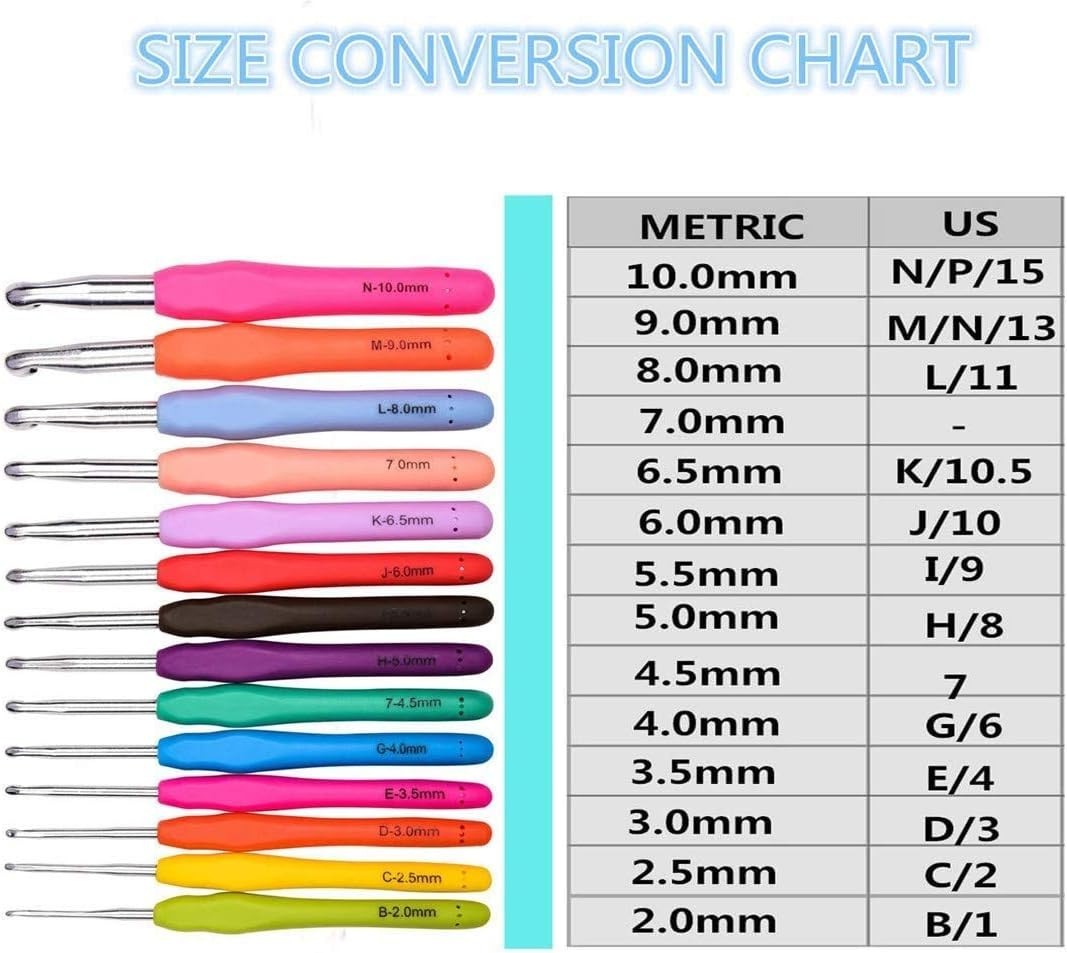 14 Sizes Crochet Hooks Set,2mmB-10mmN Ergonomic Crochet Needs with Case Soft ...
