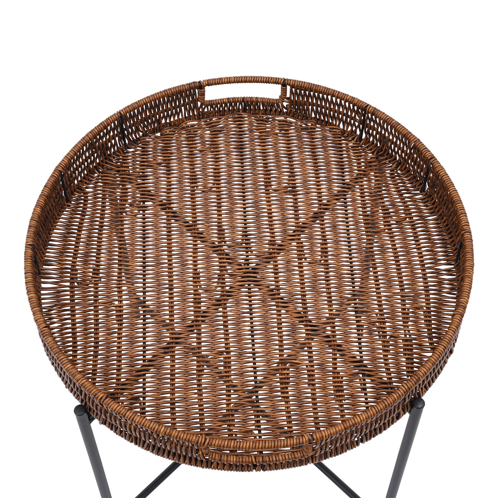 Black, Brown Small Round End Table Indoor Wicker Rattan Side Table,Round Tray